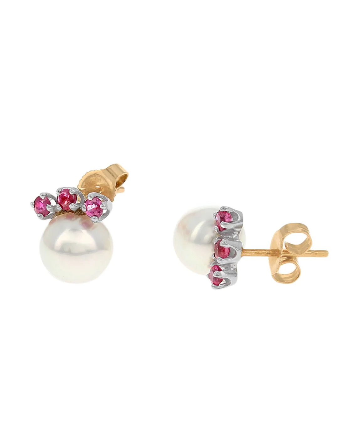 Pink Rose Pearl and Ruby Accent Stud Earrings - Image 2