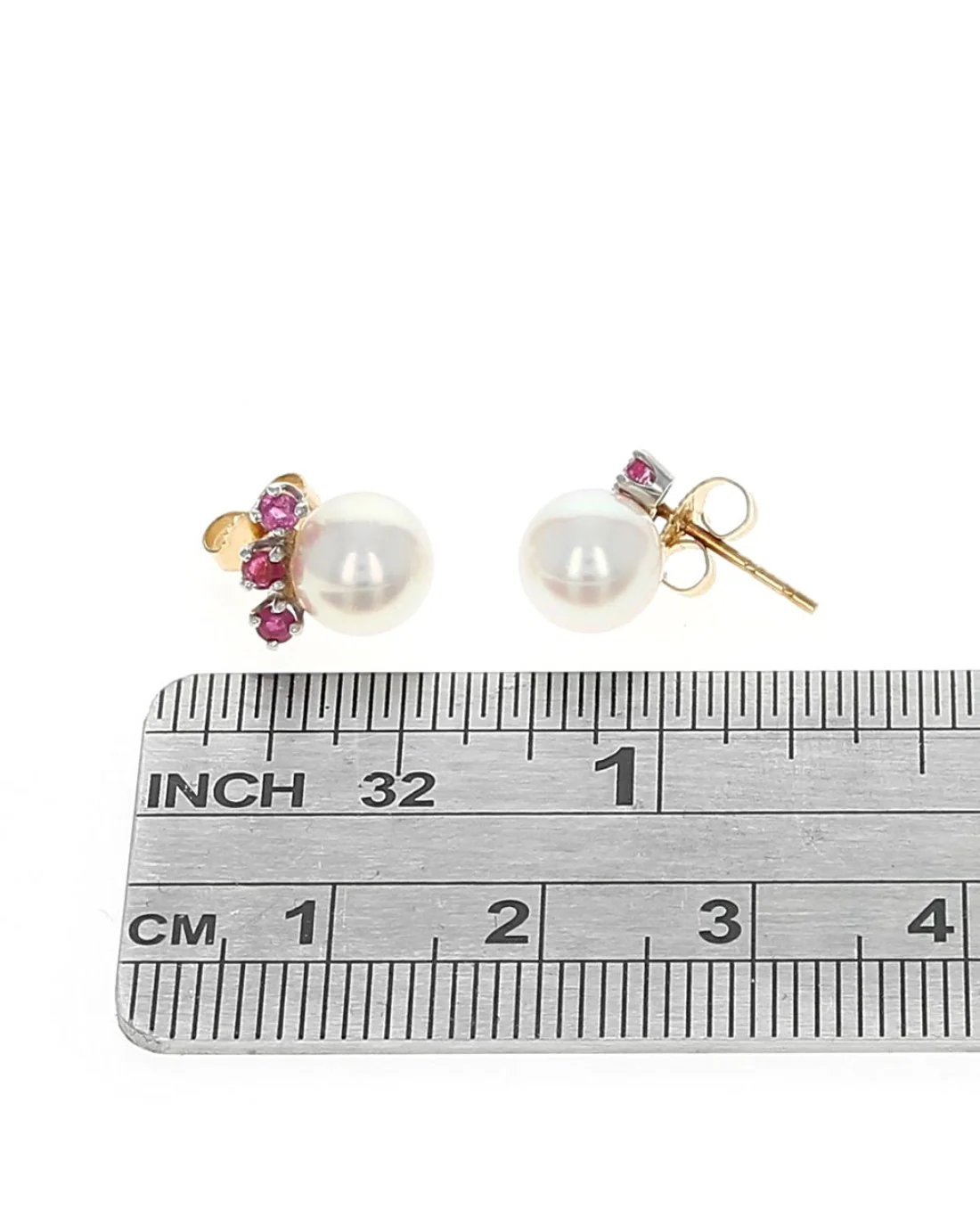 Pink Rose Pearl and Ruby Accent Stud Earrings - Image 3