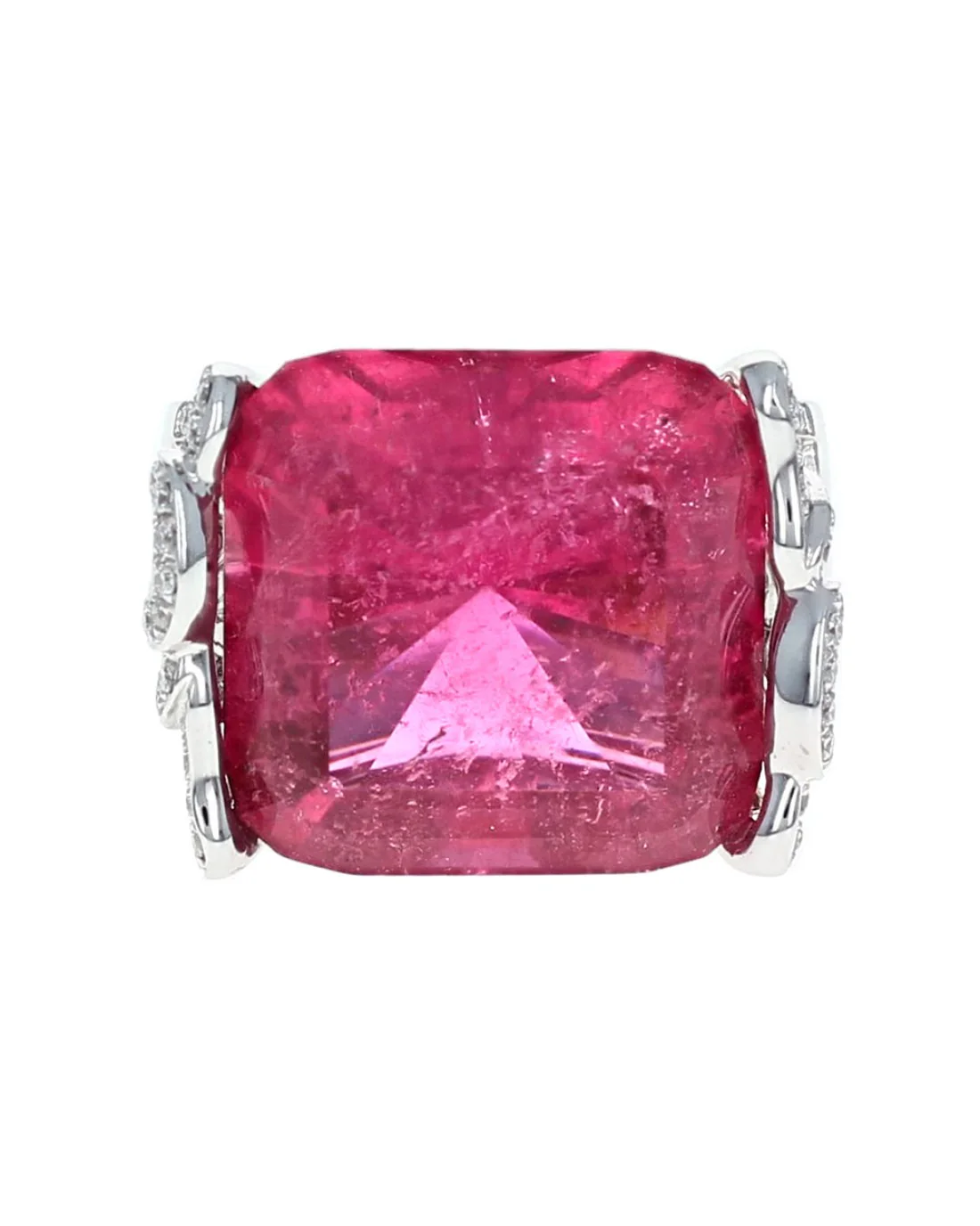 Pink Rubellite Tourmaline & Diamond Cocktail Ring in 18K White Gold - Image 2