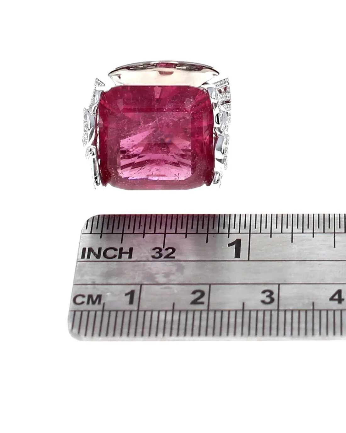 Pink Rubellite Tourmaline & Diamond Cocktail Ring in 18K White Gold - Image 3