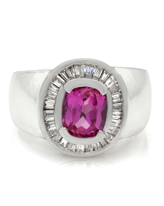 Pink Sapphire and Baguette Diamond Ring - Image 2