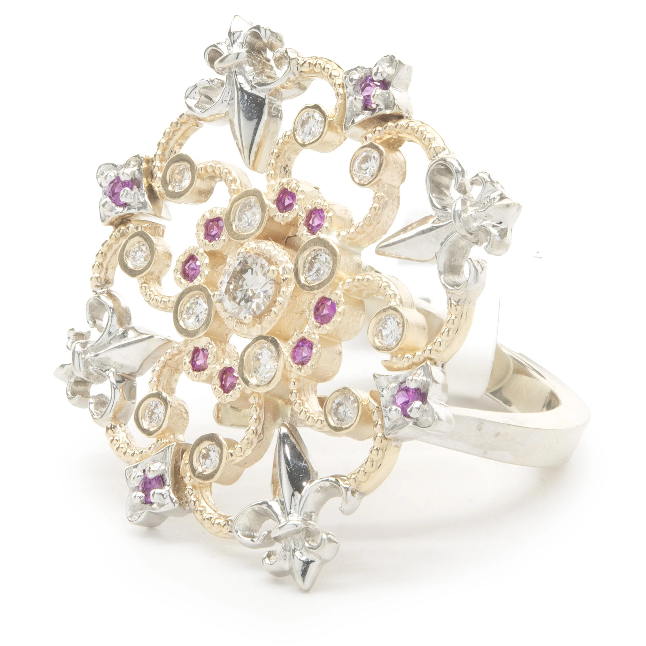 Pink Sapphire and Diamond 14k White and Yellow Gold Ring - Image 2