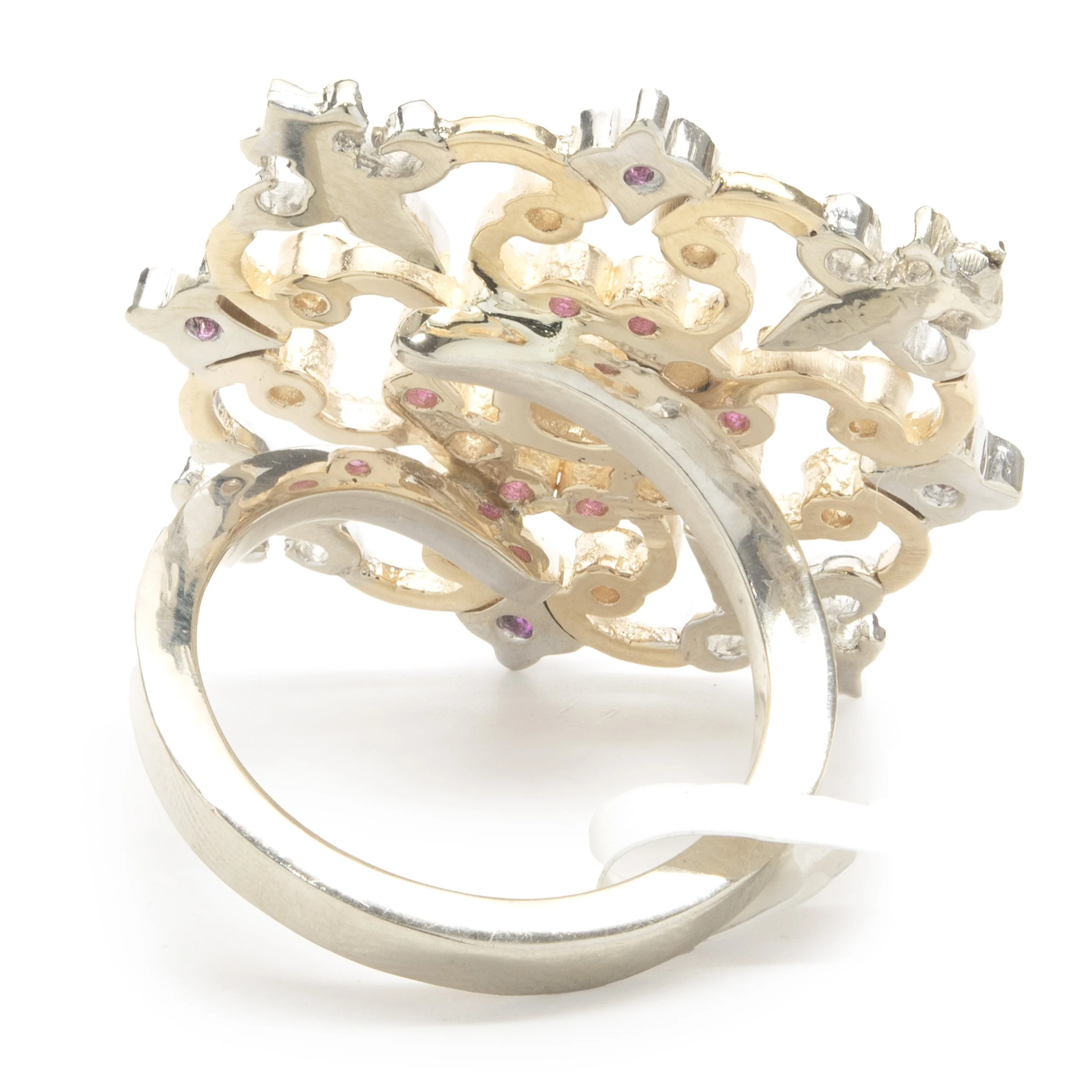 Pink Sapphire and Diamond 14k White and Yellow Gold Ring - Image 3