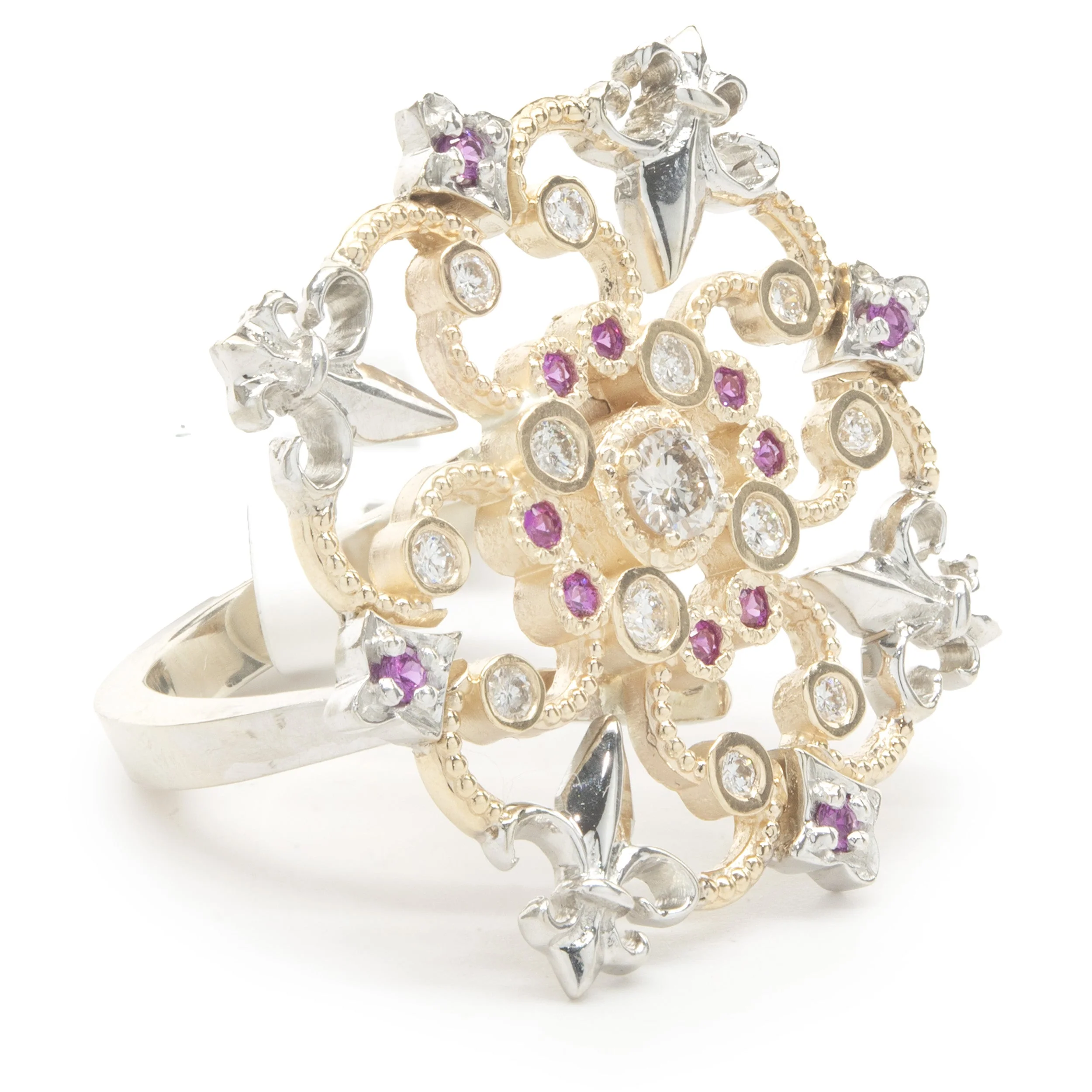 Pink Sapphire and Diamond 14k White and Yellow Gold Ring - Image 4