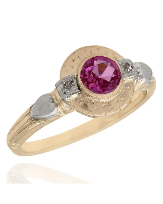 Pink Sapphire and Diamond Accent Two Tone Ring
