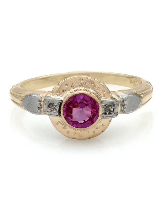 Pink Sapphire and Diamond Accent Two Tone Ring - Image 2