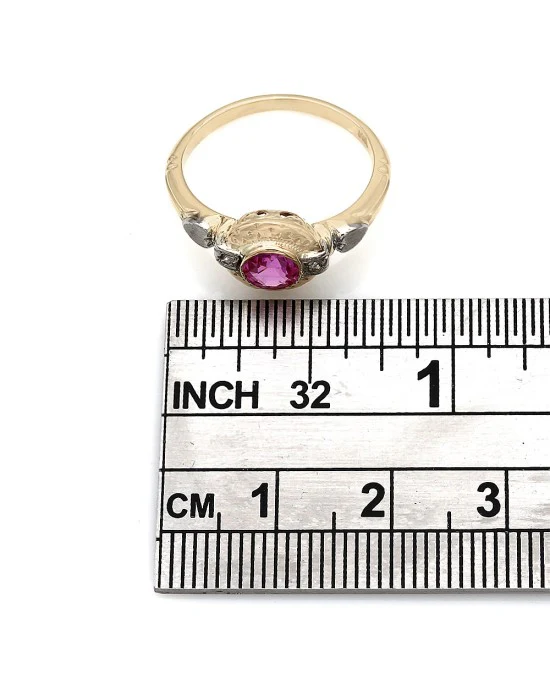 Pink Sapphire and Diamond Accent Two Tone Ring - Image 3