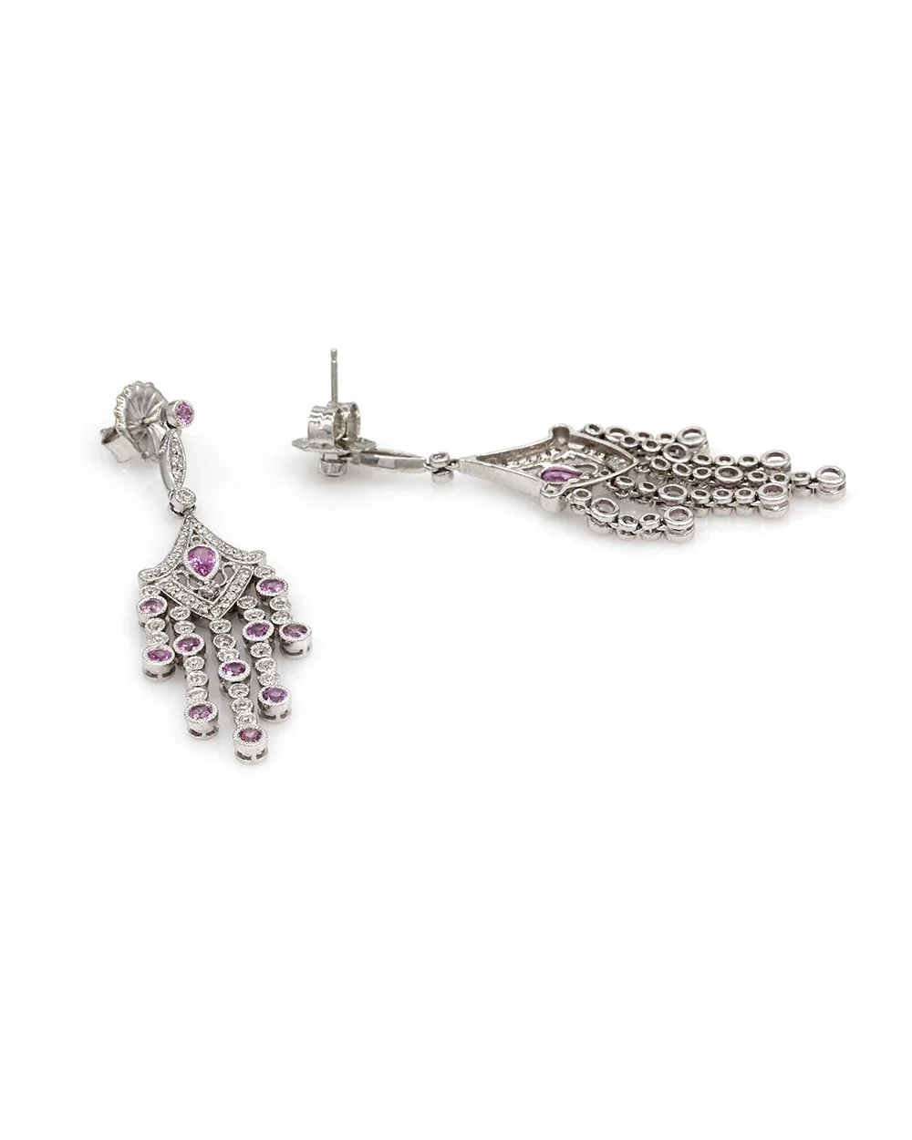 Pink Sapphire and Diamond Earrings in Gold - Image 2