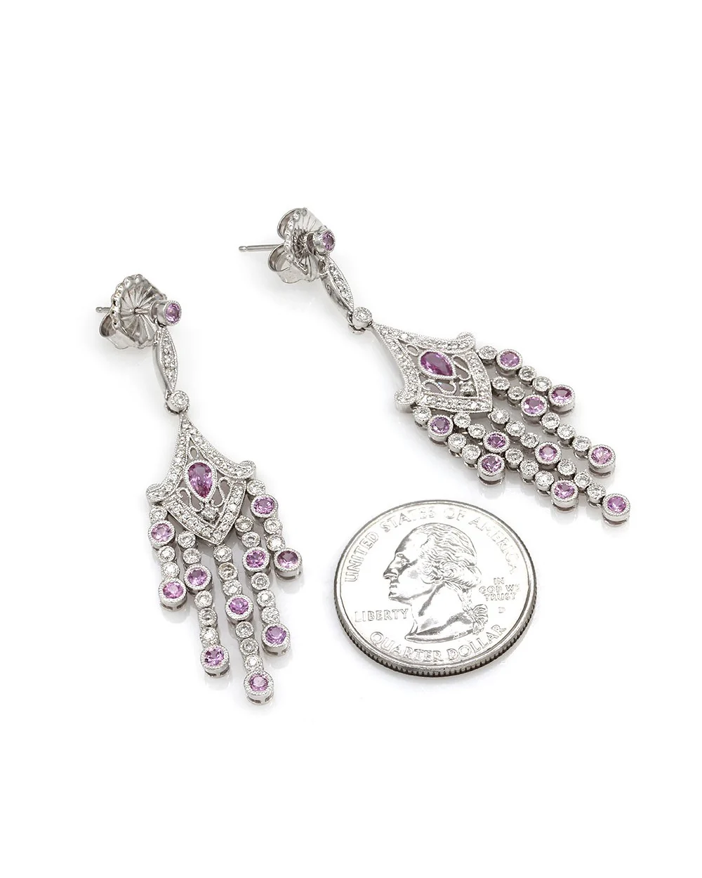 Pink Sapphire and Diamond Earrings in Gold - Image 3
