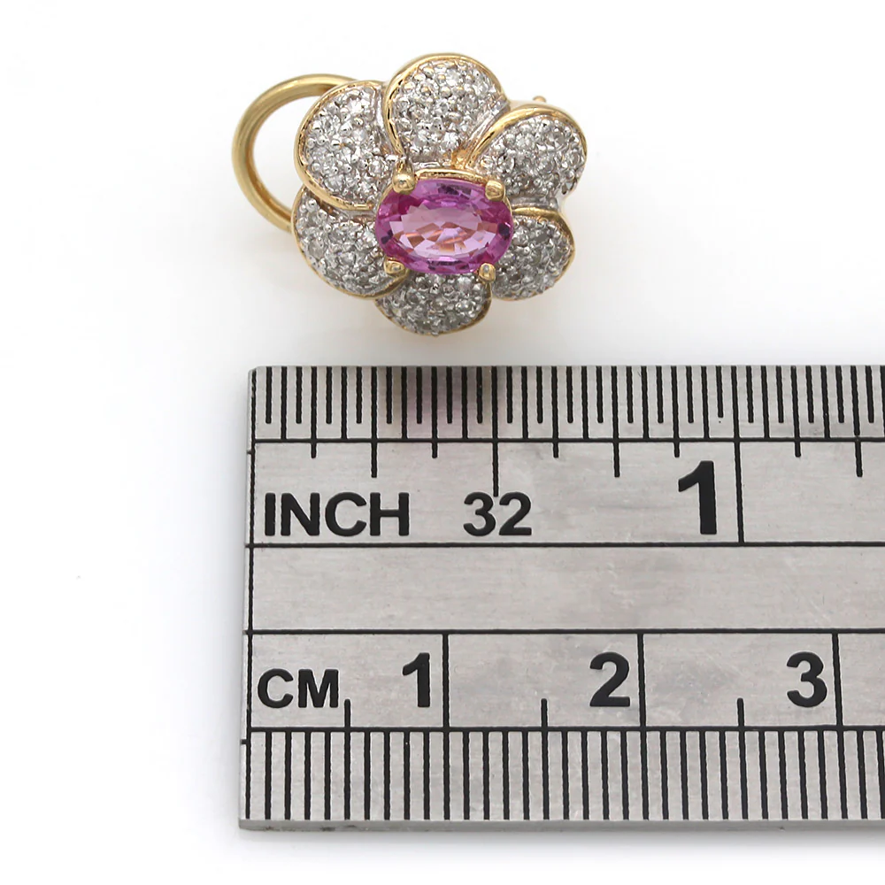 Pink Sapphire and Diamond Pave Flower Earrings - Image 3