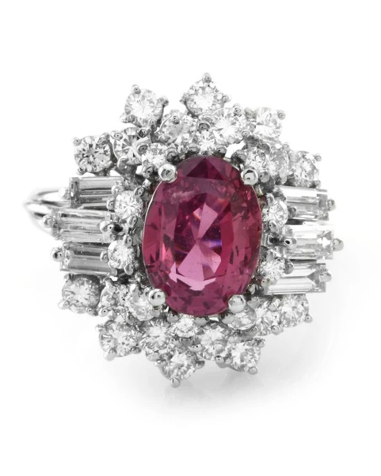 Pink Sapphire & Diamond Cluster Halo Ring in Platinum - Image 2