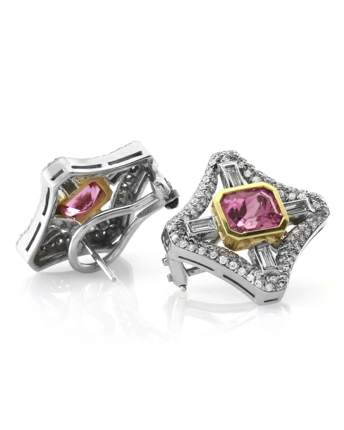 Pink Sapphire & Diamond Earrings in 18K Gold - Image 2