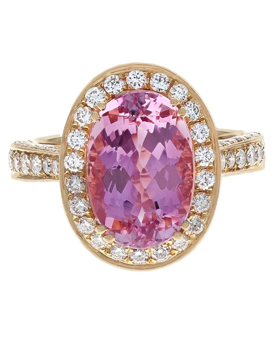 Pink Topaz and Diamond Halo Scalloped Accent Ring - Image 2