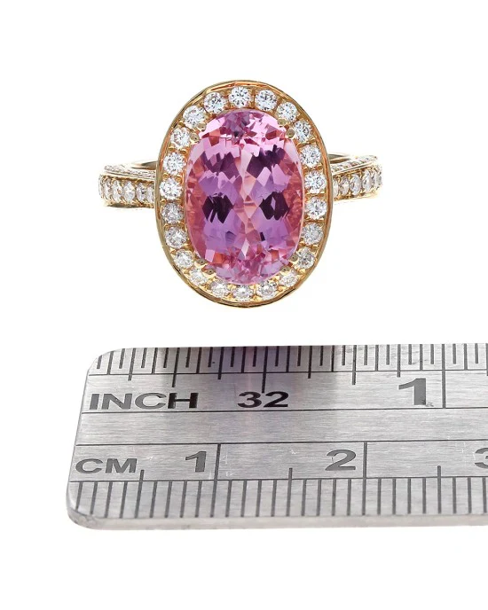 Pink Topaz and Diamond Halo Scalloped Accent Ring - Image 3