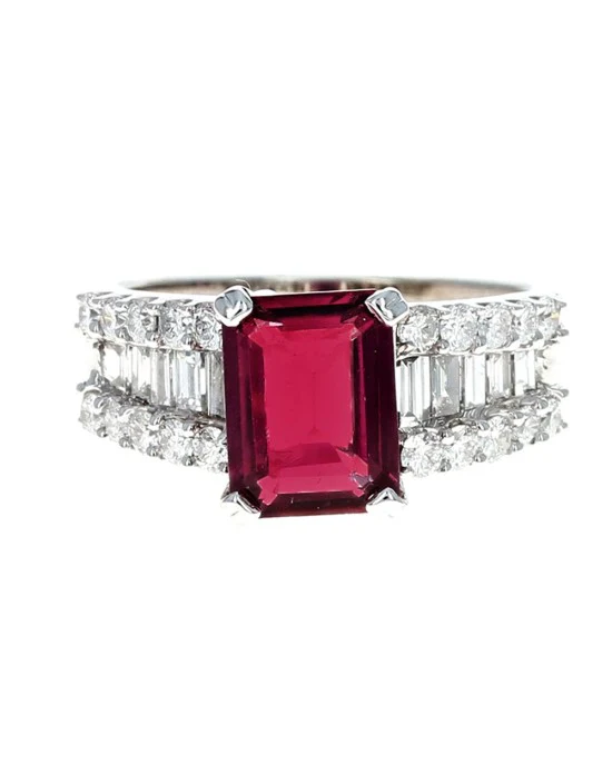 Pink Tourmaline and Diamond Accent Ring in White Gold - Image 2
