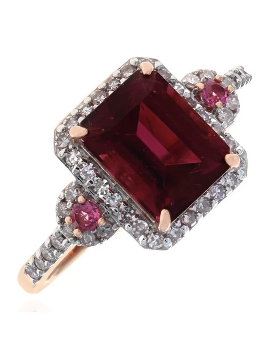 Pink Tourmaline and Diamond Halo Ring