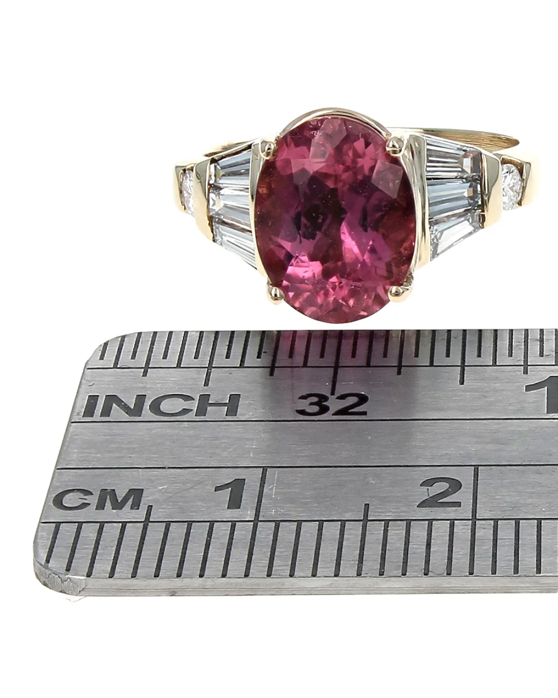 Pink Tourmaline and Mixed Cut Diamond Ring - Image 3