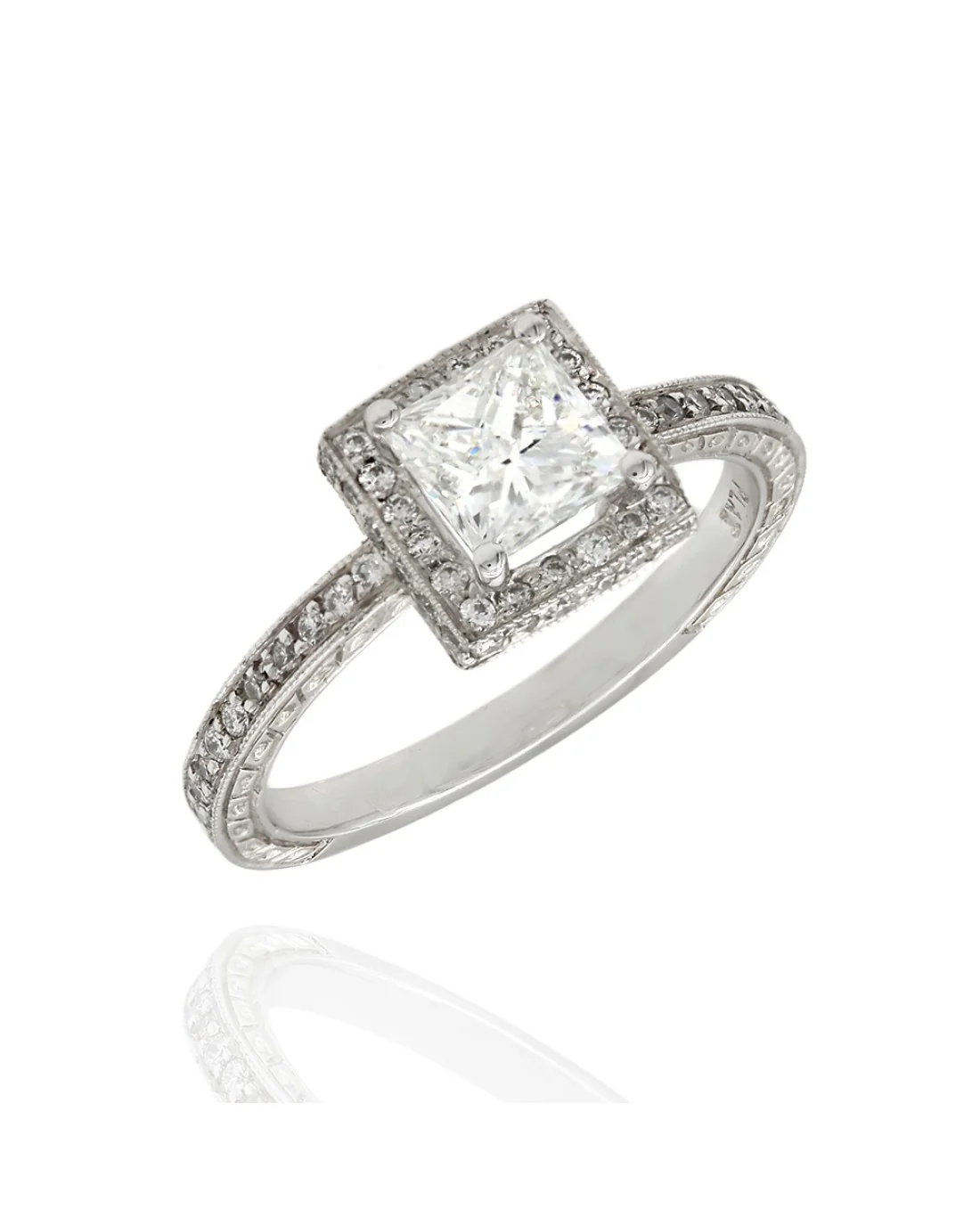 Plat Princess Halo Diamond Engagement Ring