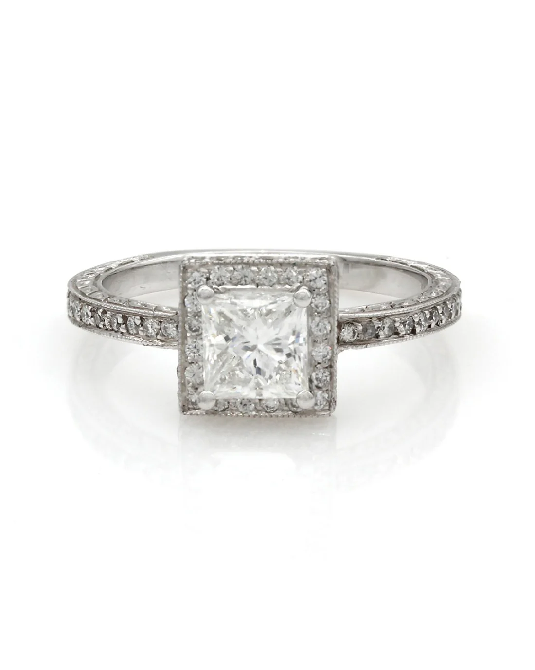 Plat Princess Halo Diamond Engagement Ring - Image 2
