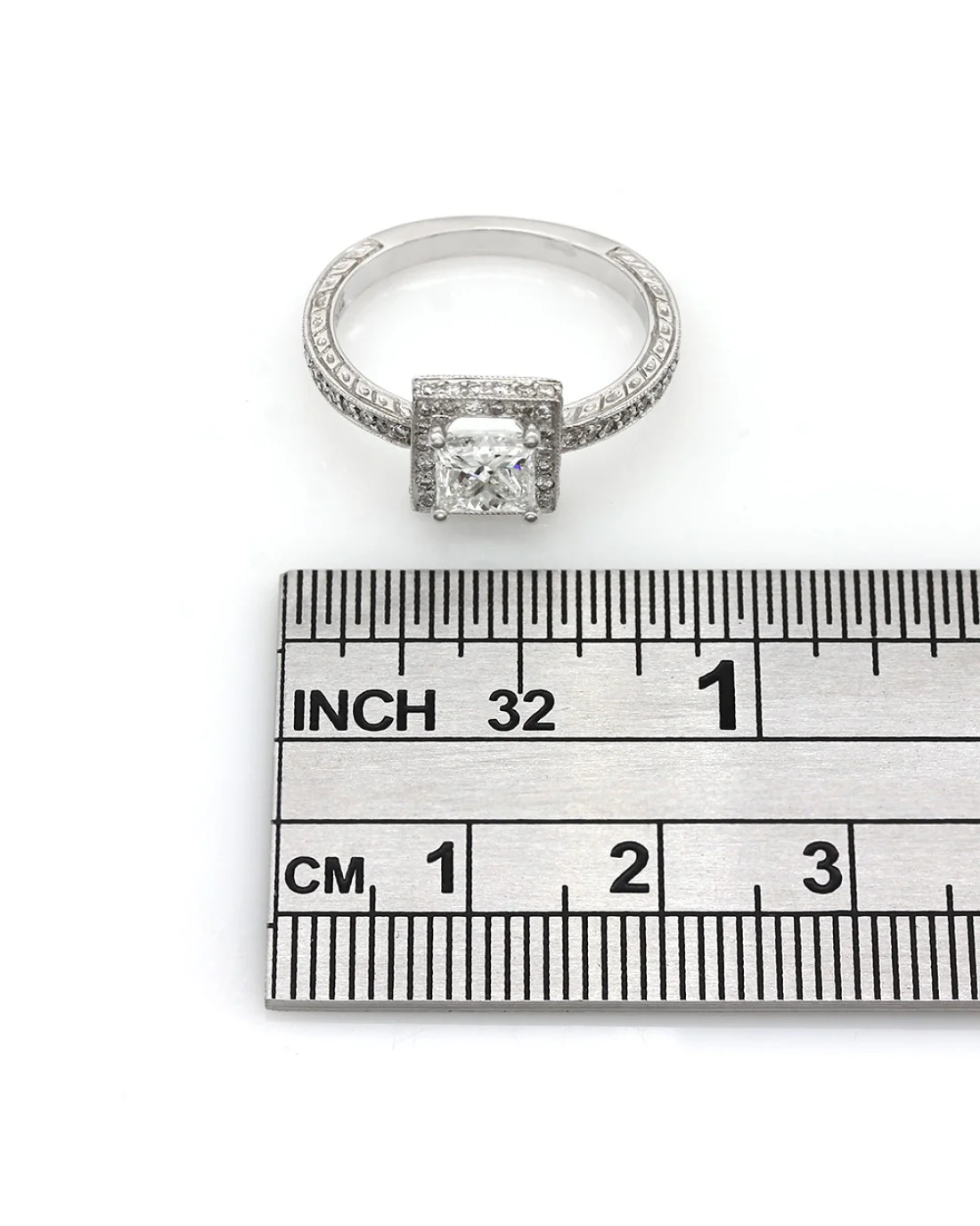 Plat Princess Halo Diamond Engagement Ring - Image 3