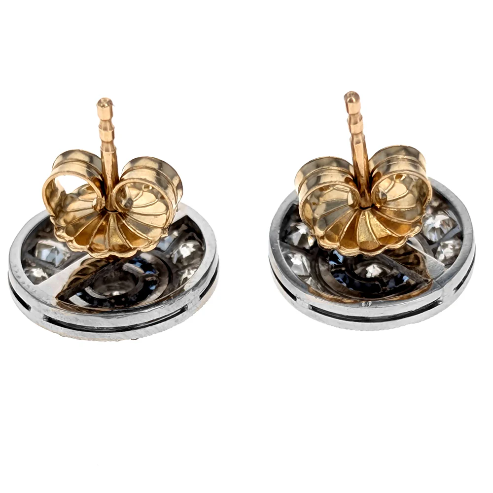 Platinum & 14K Yellow Gold Blue Sapphire and Diamond Double Halo Stud Earrings - Image 3