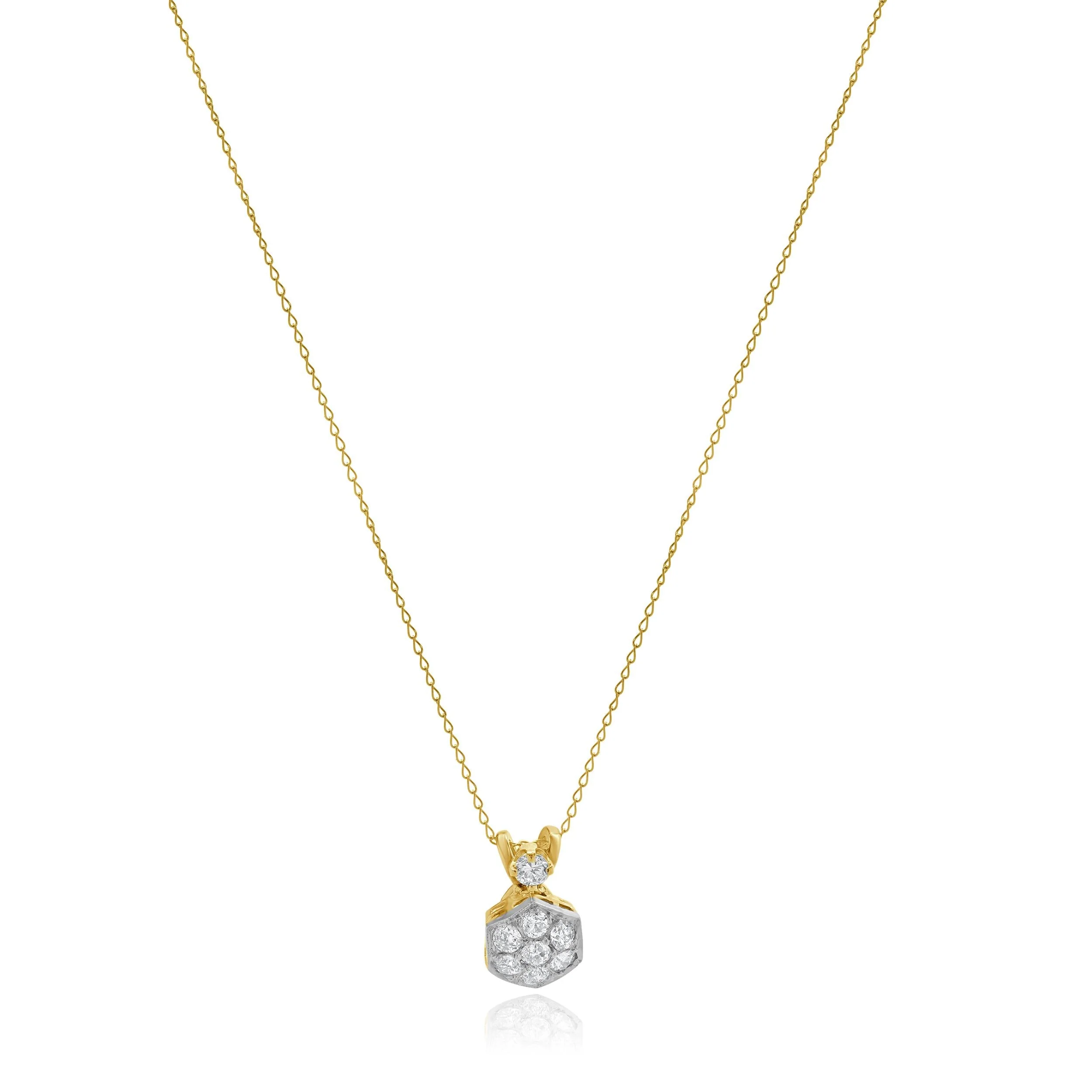 Platinum & 14K Yellow Gold European Cut Diamond Necklace - Image 2