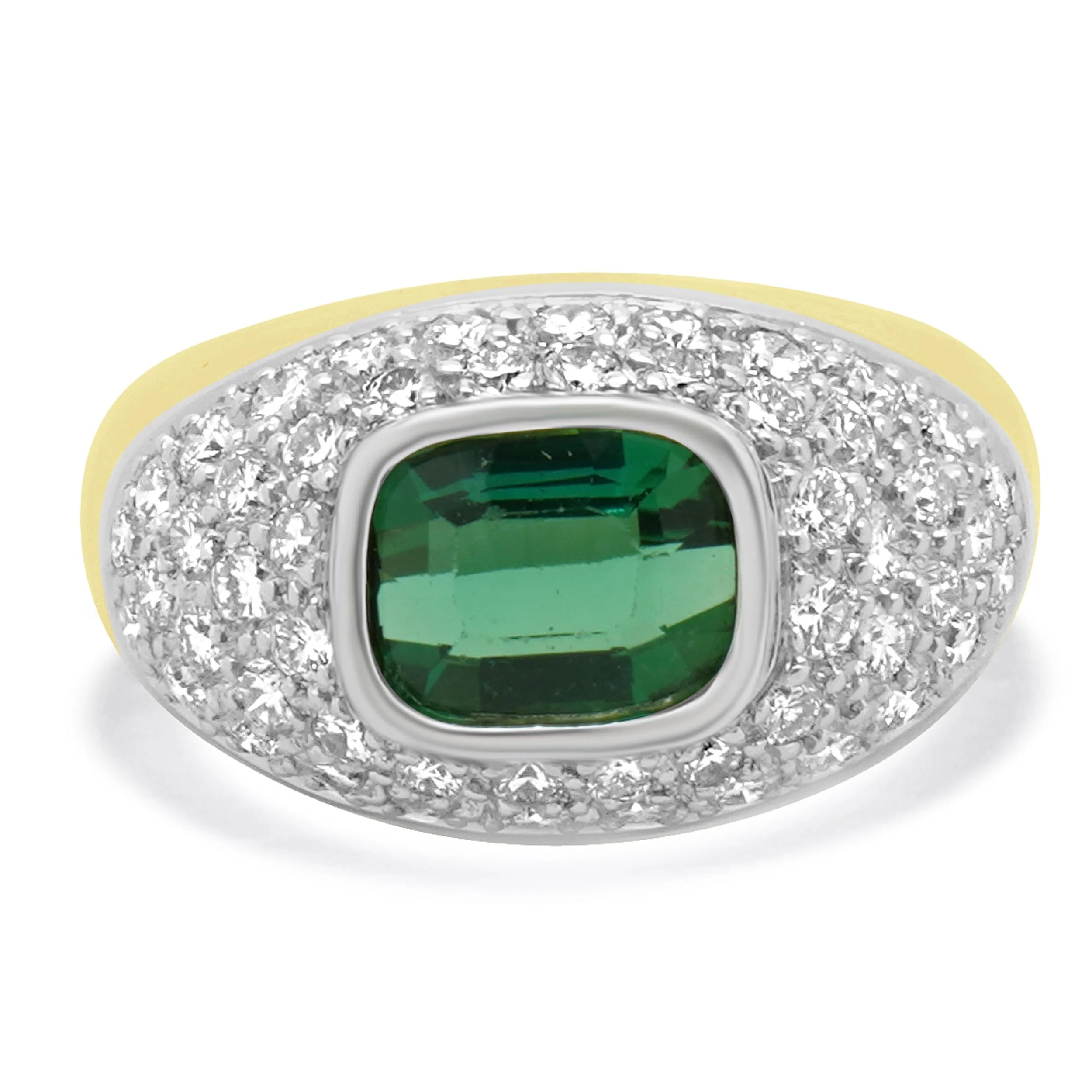 Platinum & 18 Karat Yellow Gold Green Tourmaline and Diamond Ring