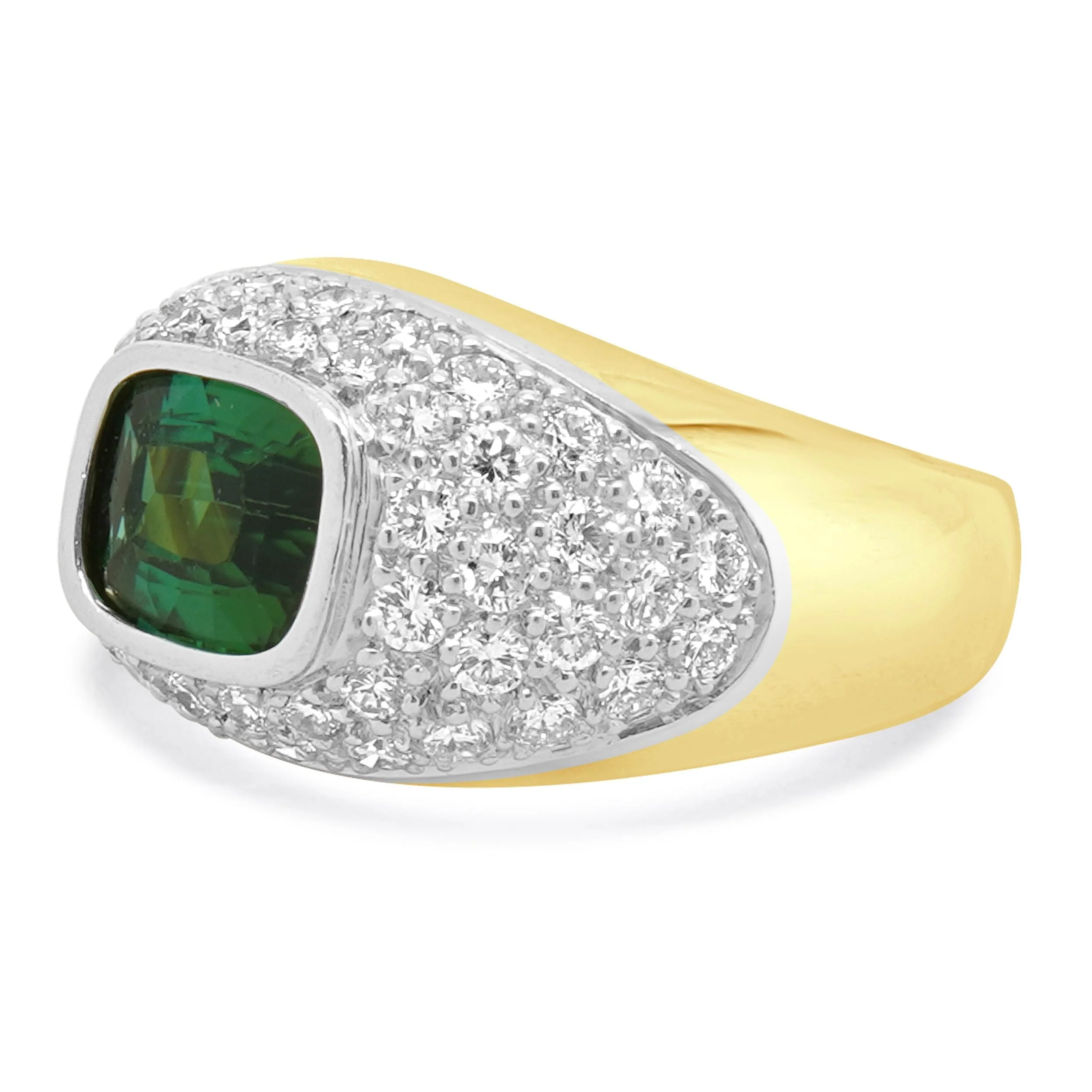 Platinum & 18 Karat Yellow Gold Green Tourmaline and Diamond Ring - Image 2