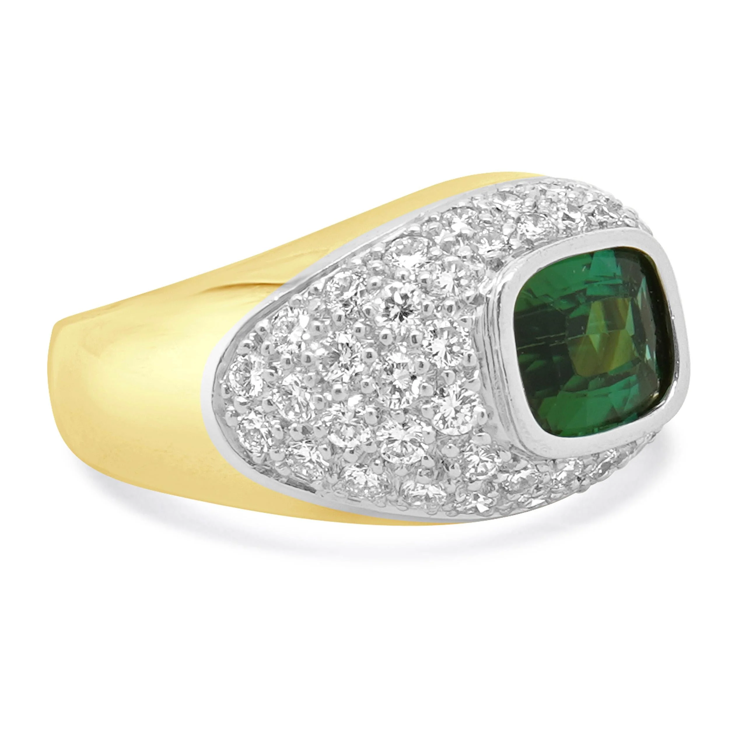 Platinum & 18 Karat Yellow Gold Green Tourmaline and Diamond Ring - Image 3