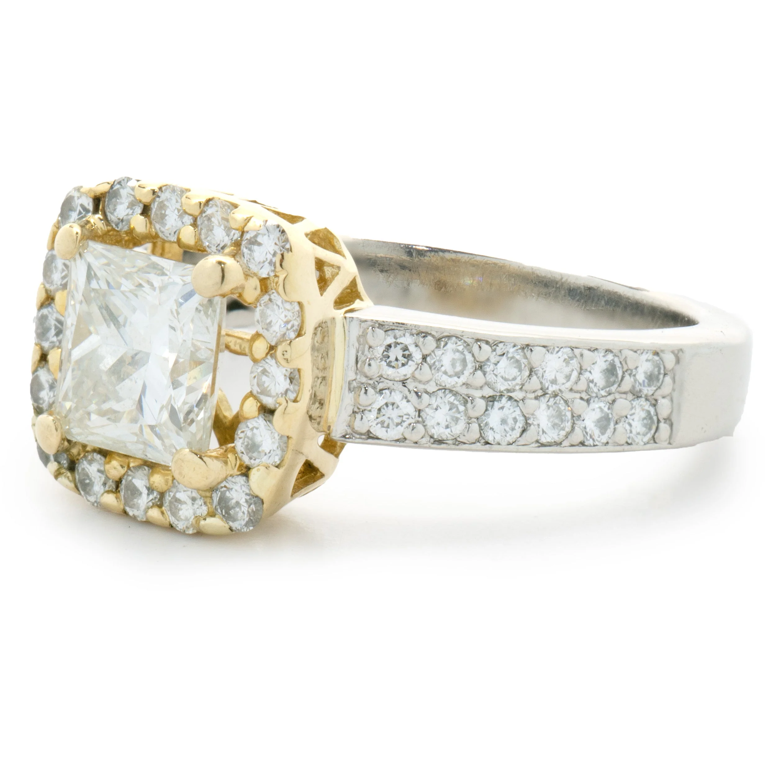 Platinum & 18 Karat Yellow Gold Princess Cut Diamond Engagement Ring - Image 2