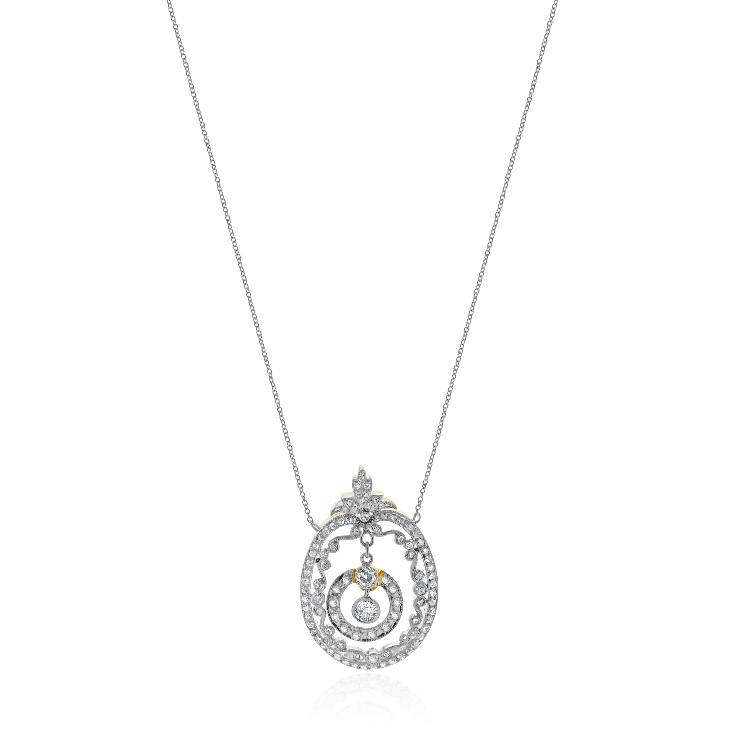 Platinum & 18 Karat Yellow Gold Victorian Ornate Diamond Wreath Necklace