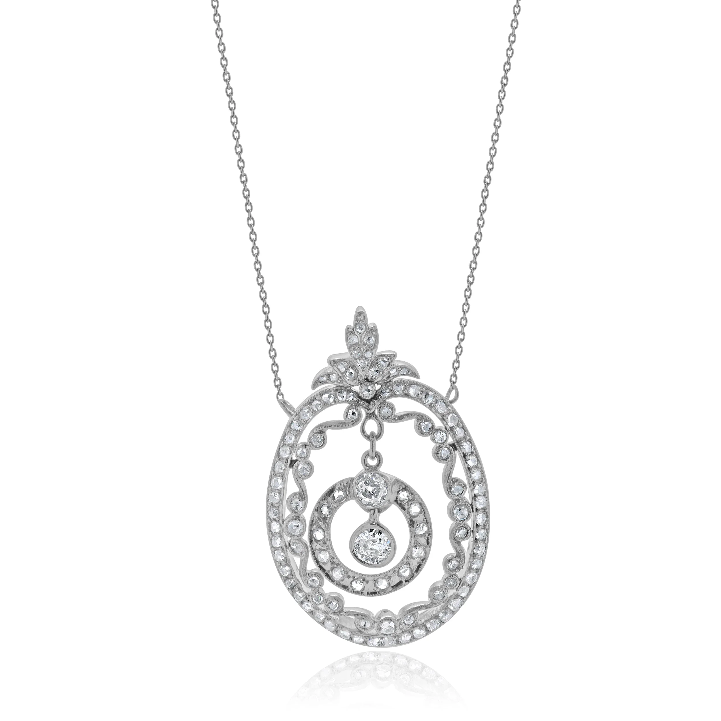 Platinum & 18 Karat Yellow Gold Victorian Ornate Diamond Wreath Necklace - Image 2