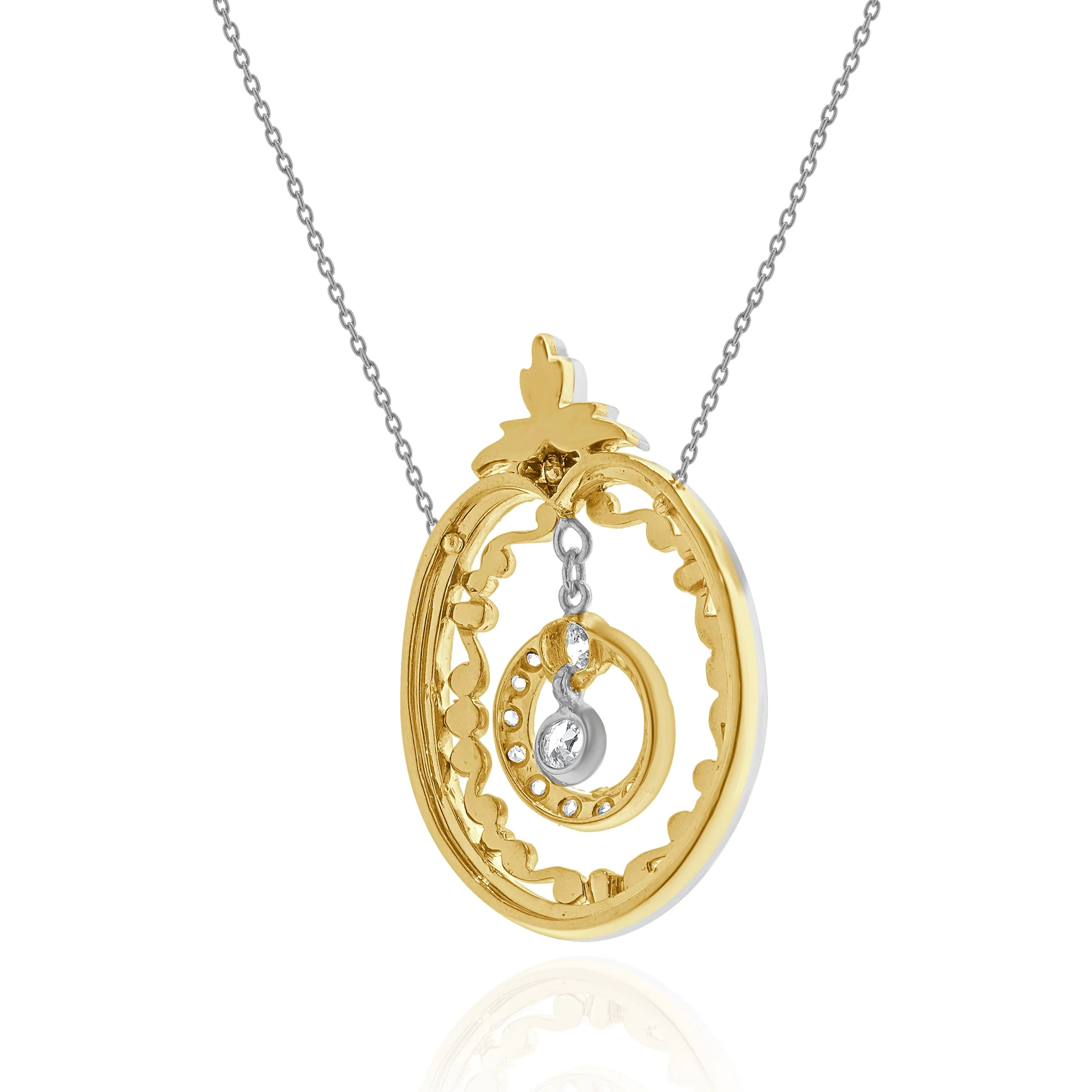 Platinum & 18 Karat Yellow Gold Victorian Ornate Diamond Wreath Necklace - Image 3