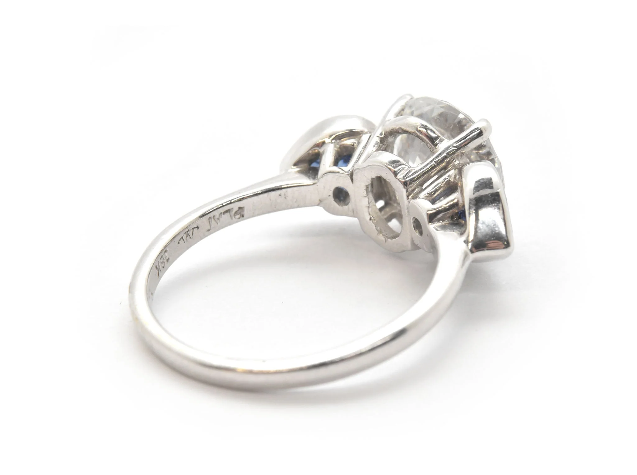 Platinum/18k White Gold, CZ And Heart-Cut Sapphire 3-Stone Ring - Image 4