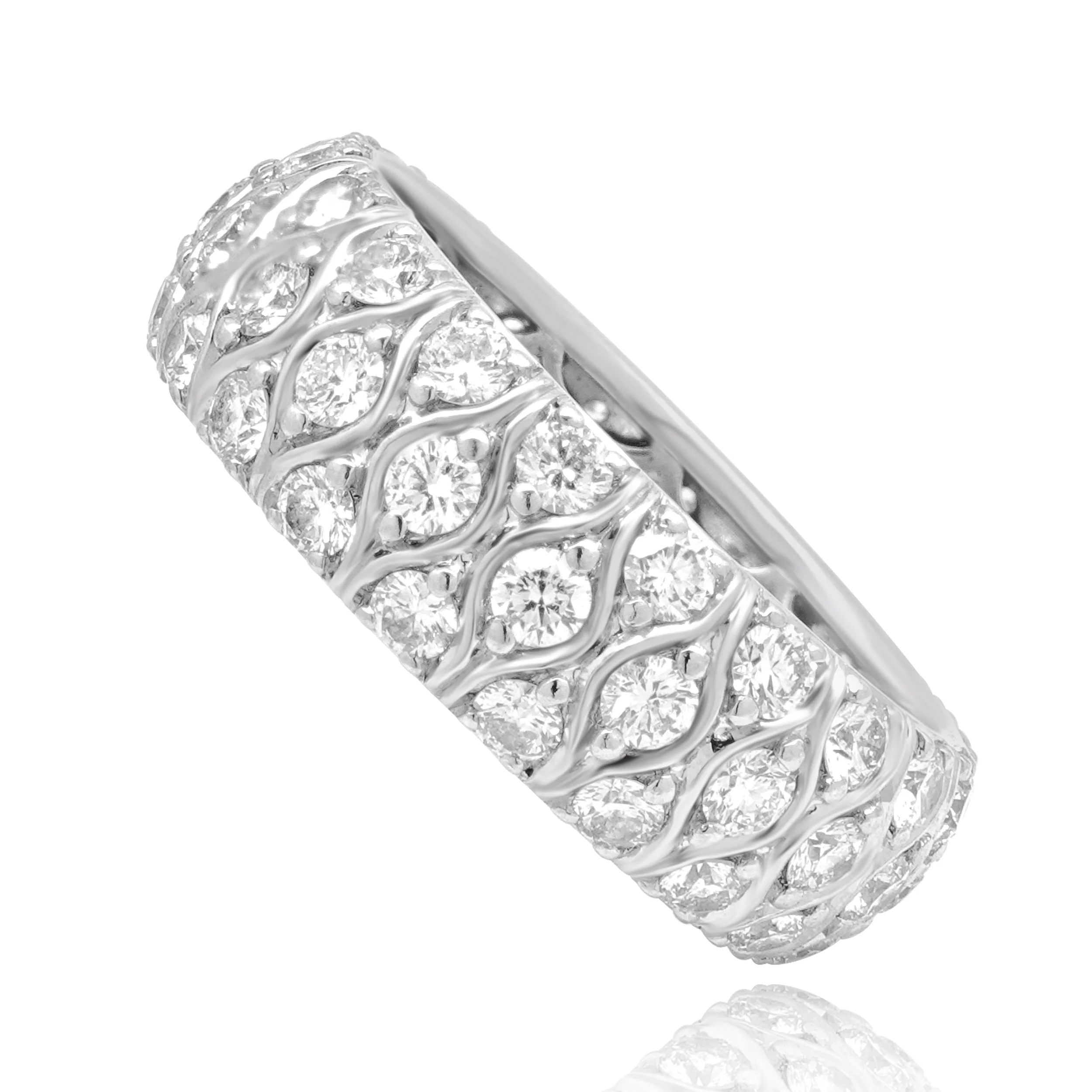 Platinum 3-Row Round Cut Diamond Eternity Band - Image 4