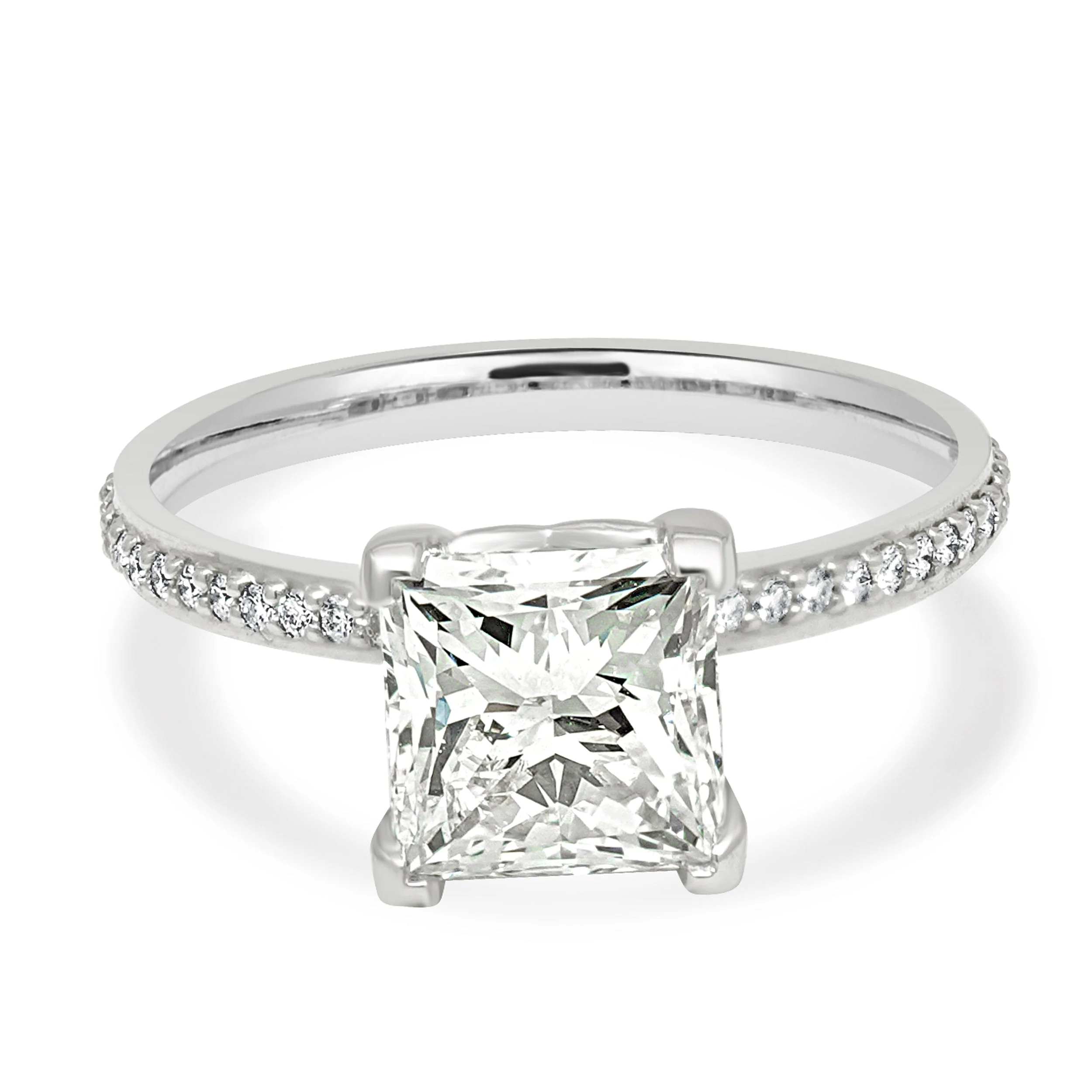 Platinum AGS Certified Princess Cut and Round Diamond Engagement Ring