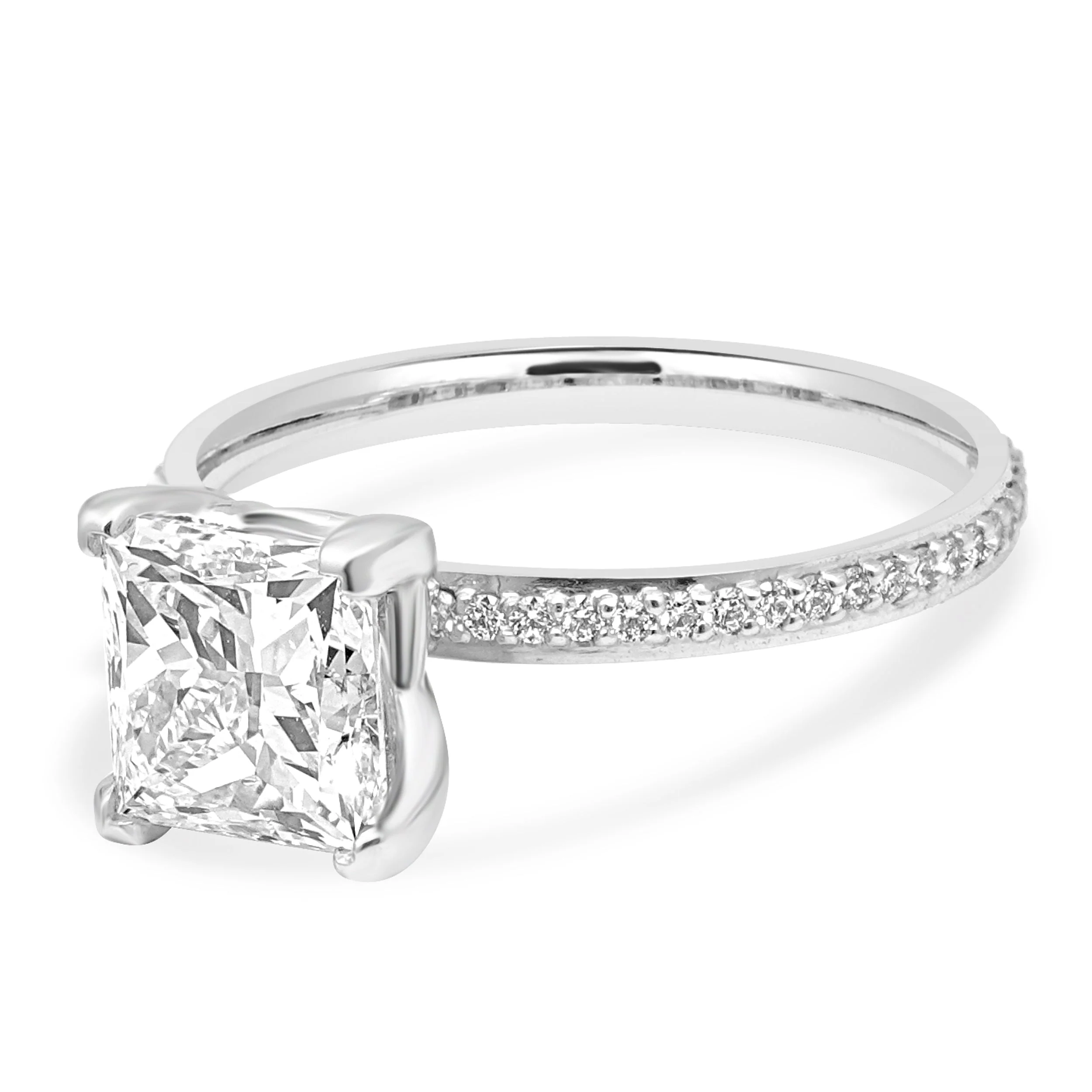 Platinum AGS Certified Princess Cut and Round Diamond Engagement Ring - Image 2