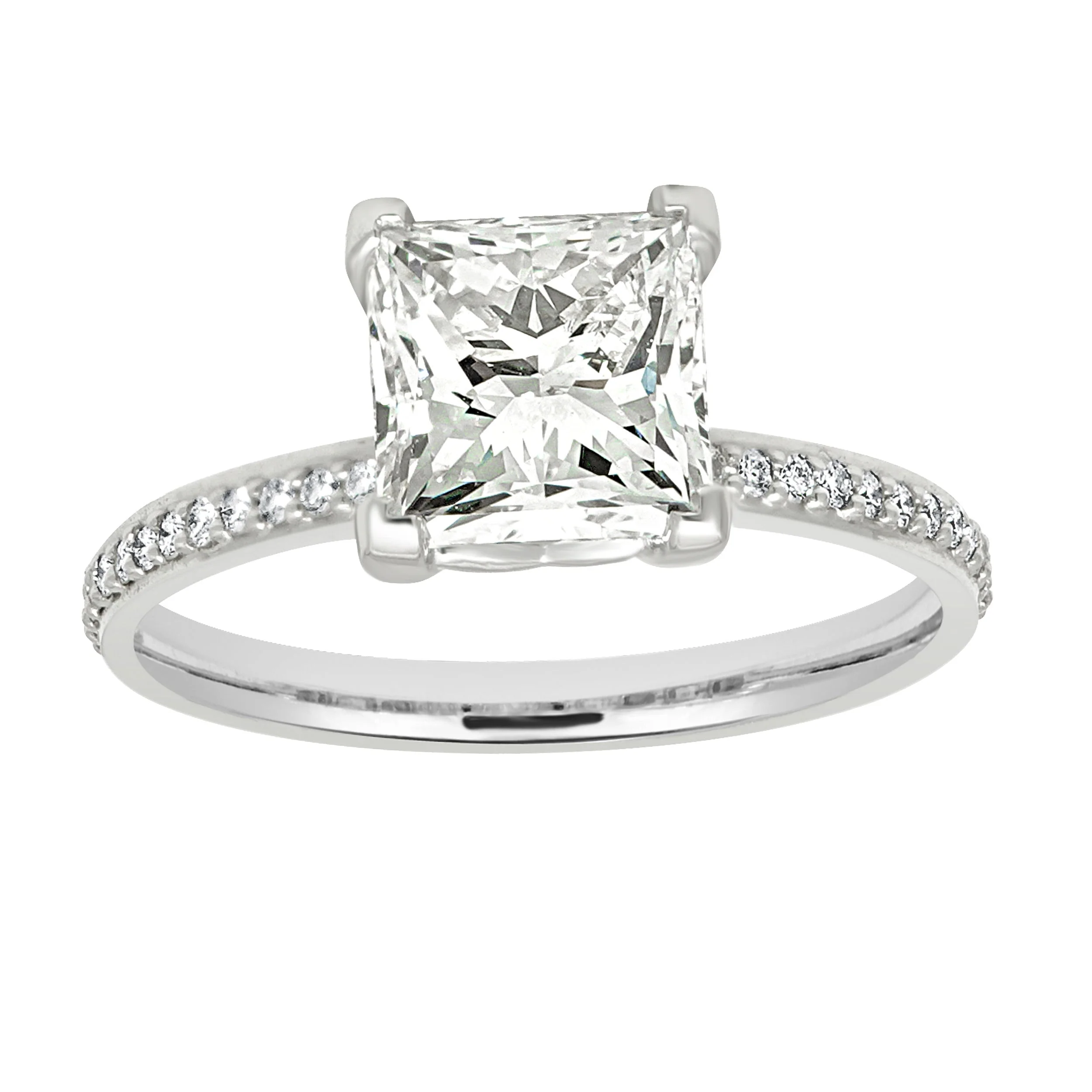 Platinum AGS Certified Princess Cut and Round Diamond Engagement Ring - Image 3