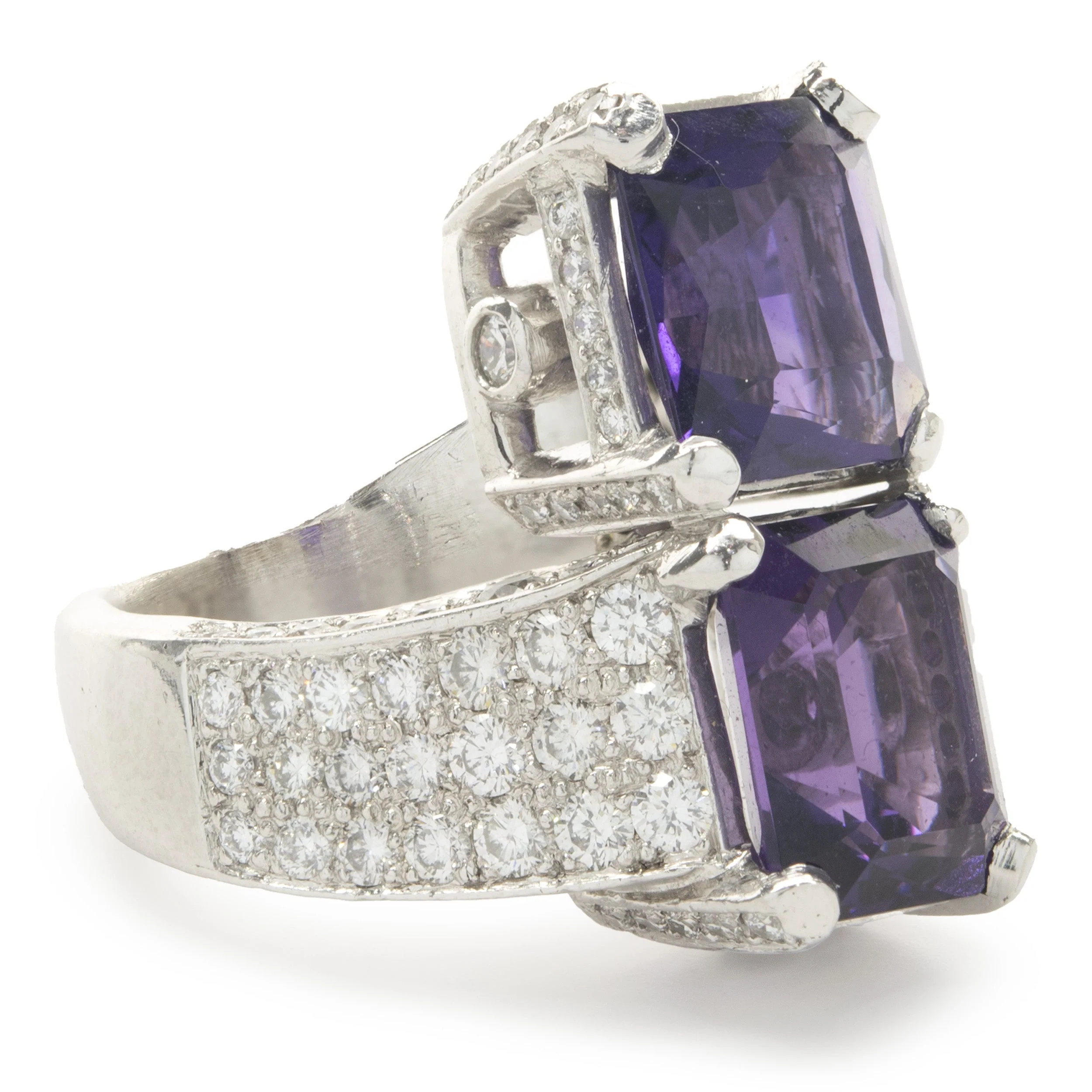 Platinum Amethyst and Pave Diamond Stack Bypass Ring - Image 2