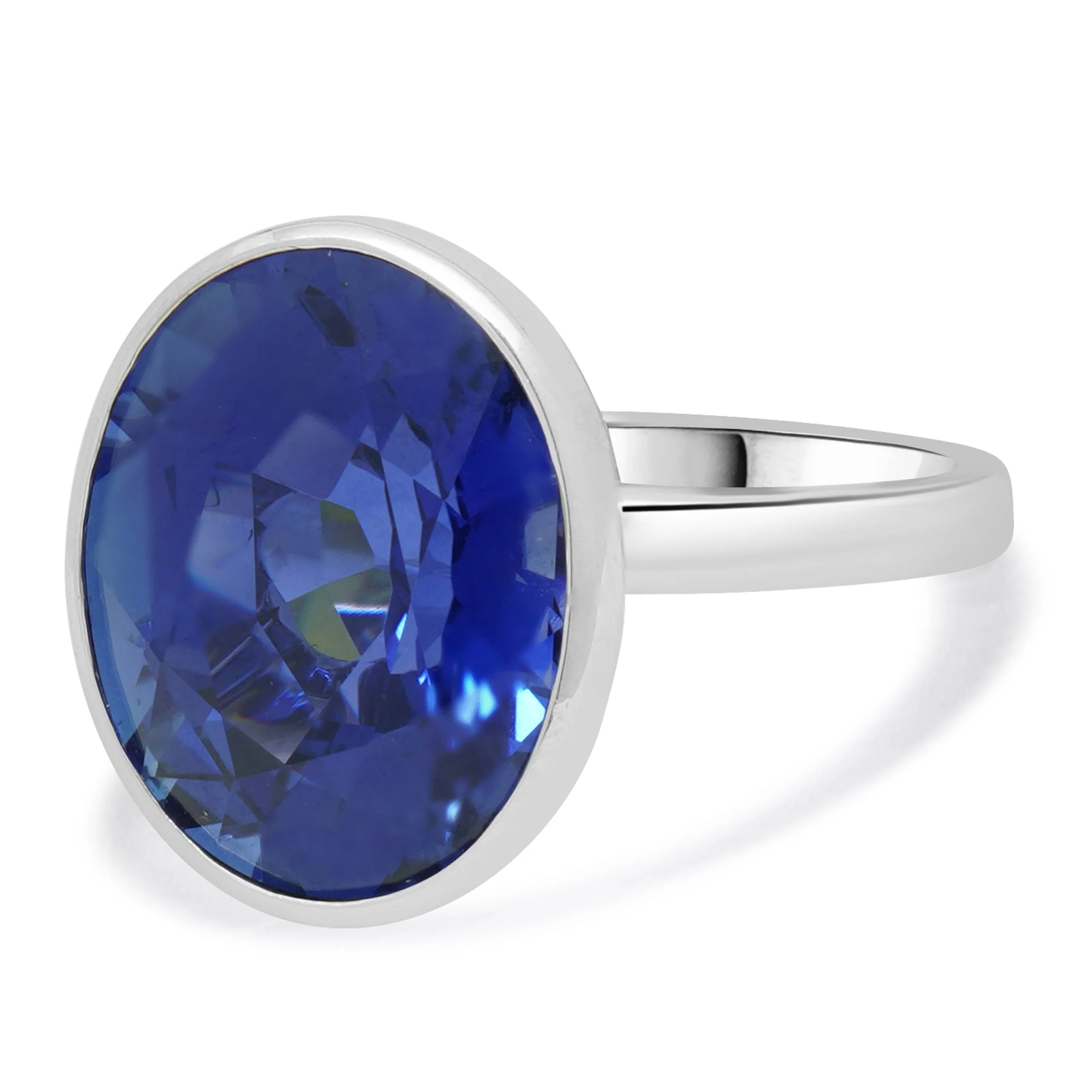Platinum Bezel Set Oval Sapphire Solitaire Ring - Image 2