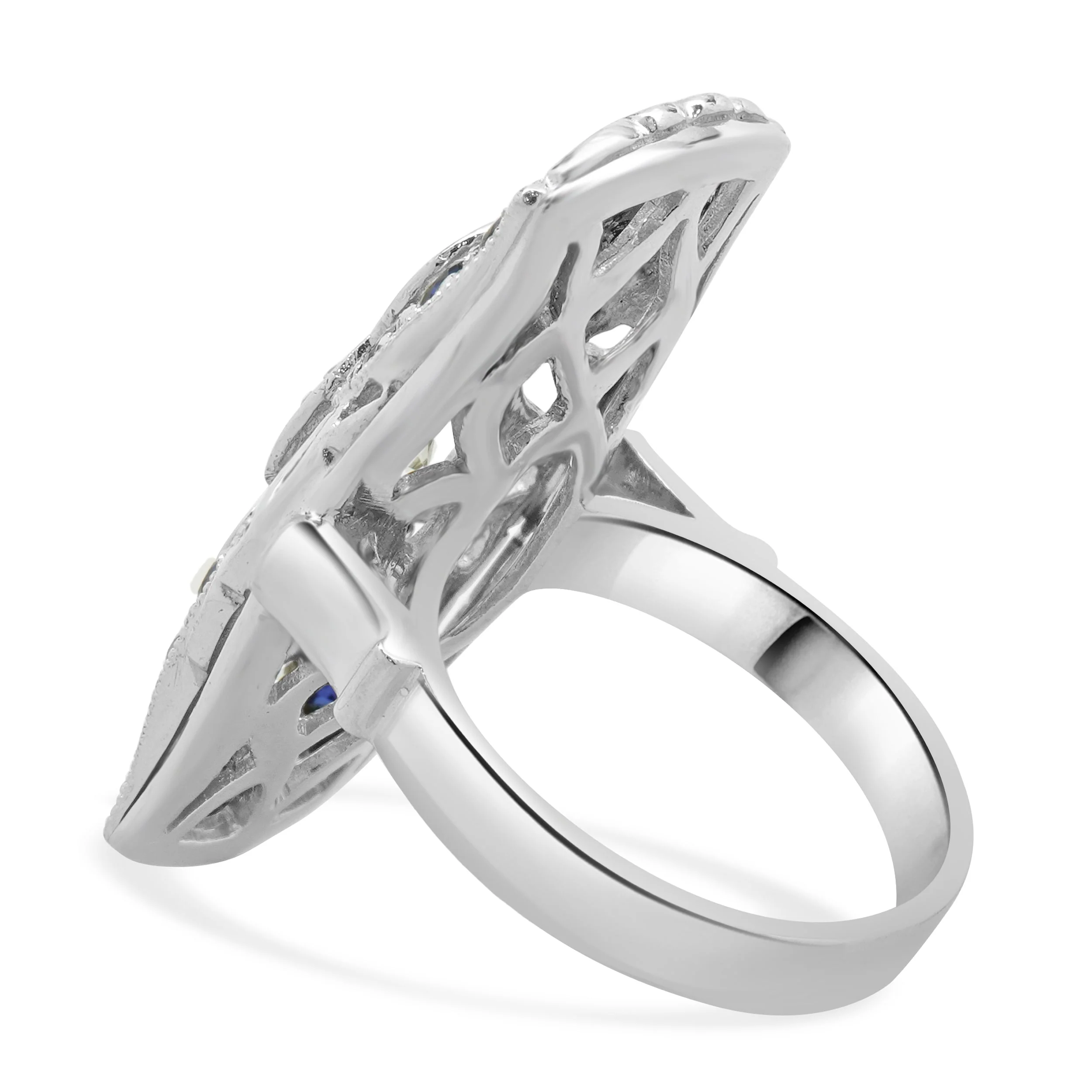 Platinum Diamond and Sapphire Full Finger Ring - Image 3