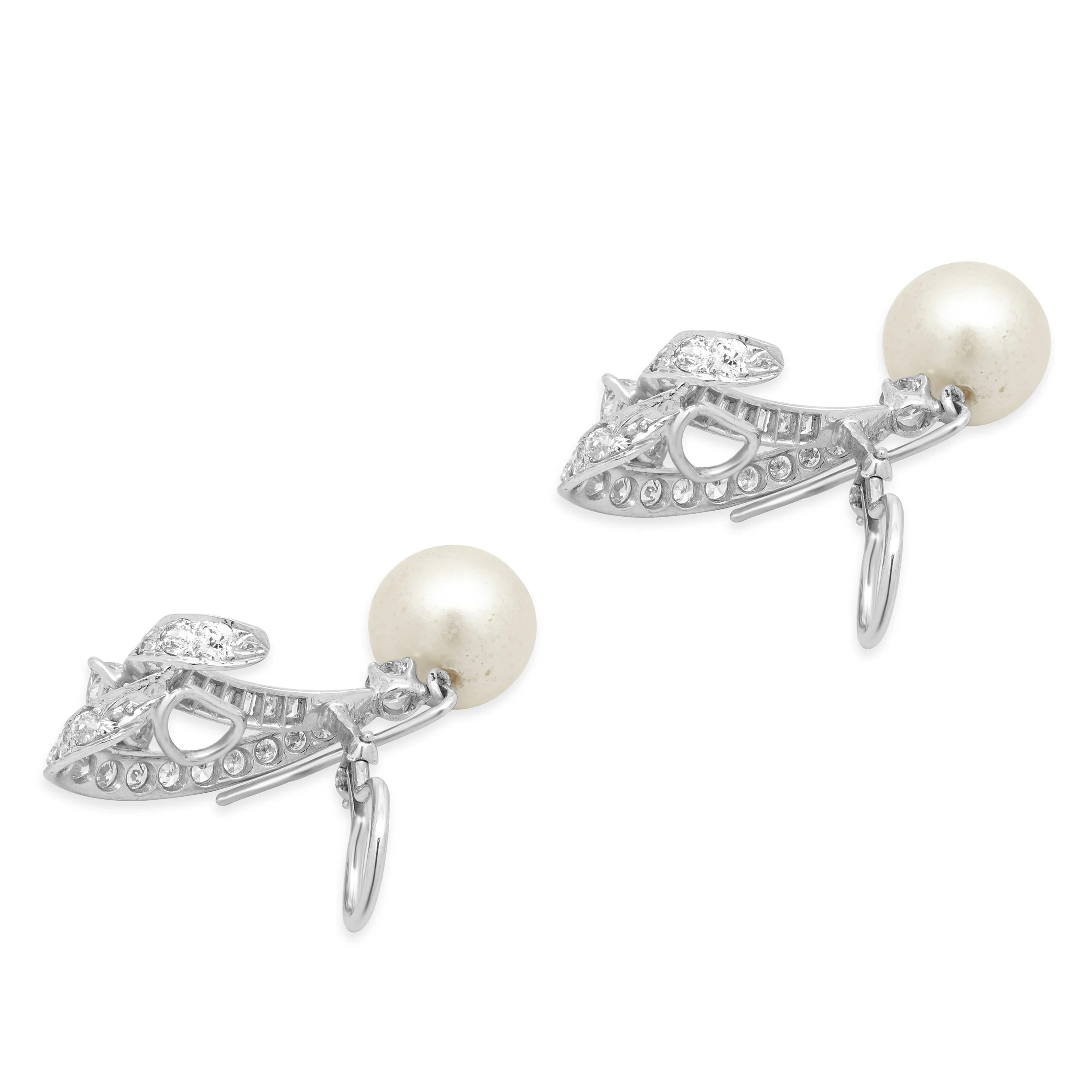 Platinum Diamond and Synthetic Pearl Ribbon Drop Earrings - Image 4
