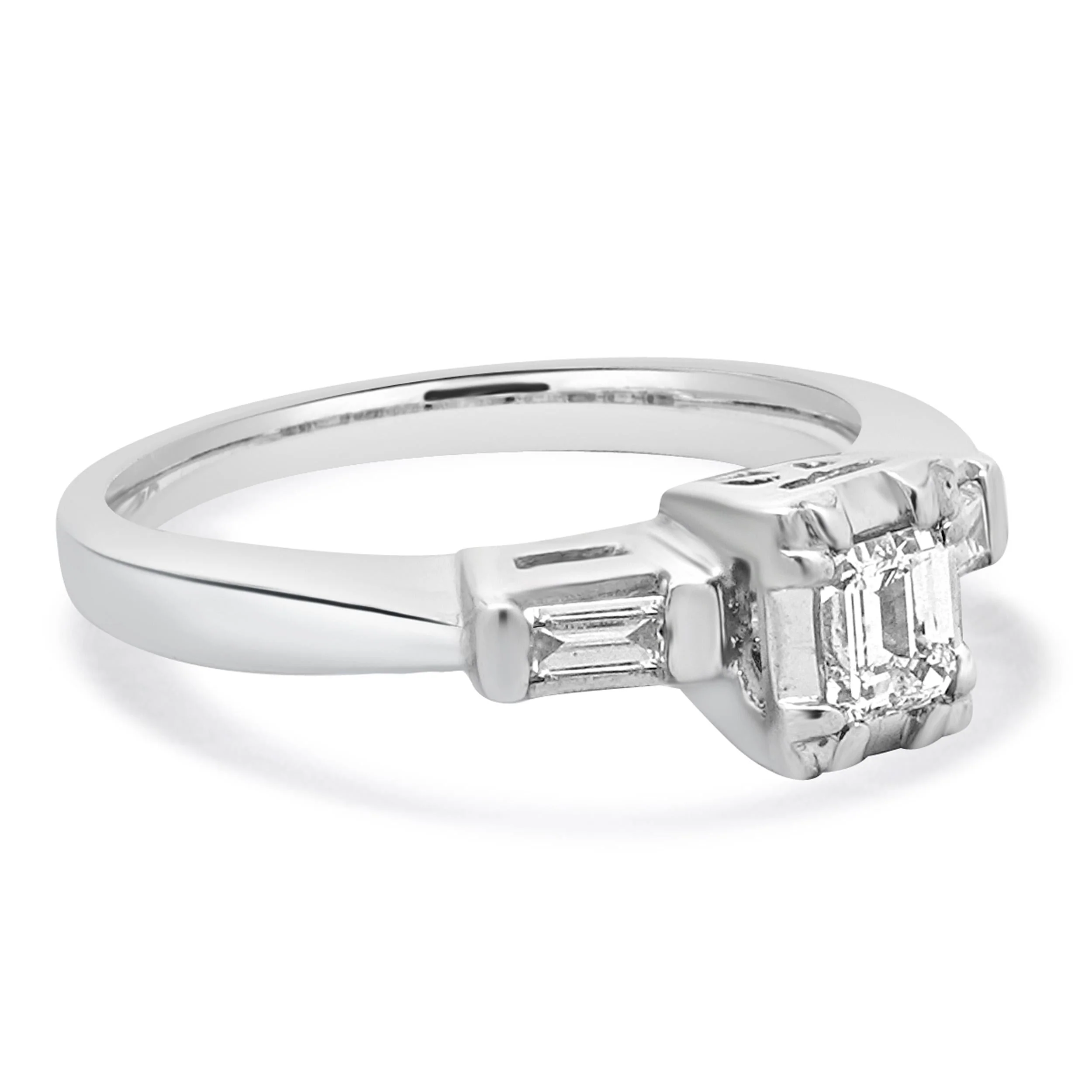 Platinum Emerald Cut Diamond Engagement Ring - Image 3