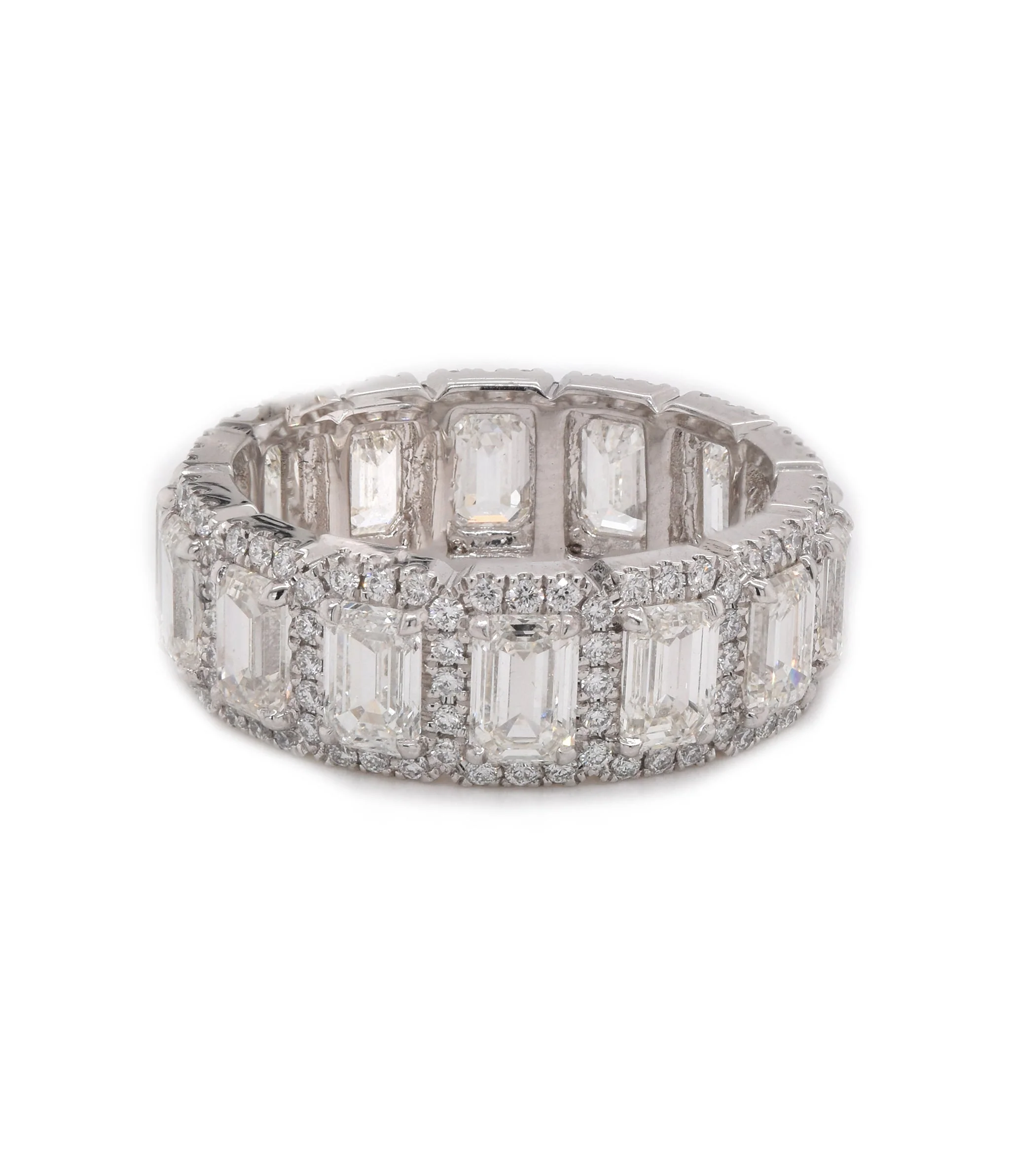 Platinum Emerald Cut Halo Diamond Eternity Band - Image 2