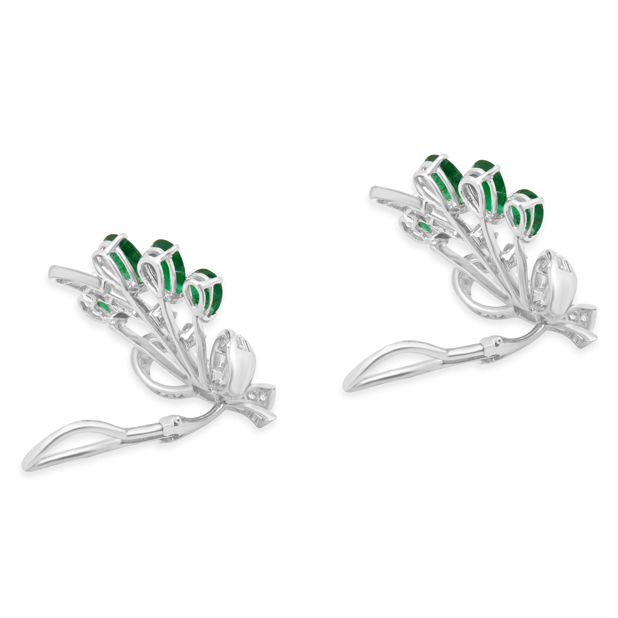 Platinum Emerald & Diamond Ribbon Earrings - Image 2