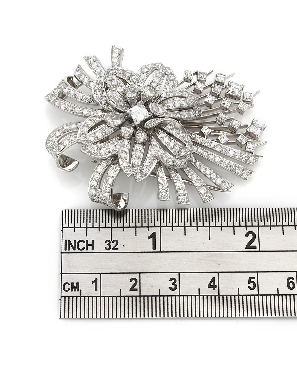 Platinum Flower and Fireworks Diamond Brooch Pin - Image 3