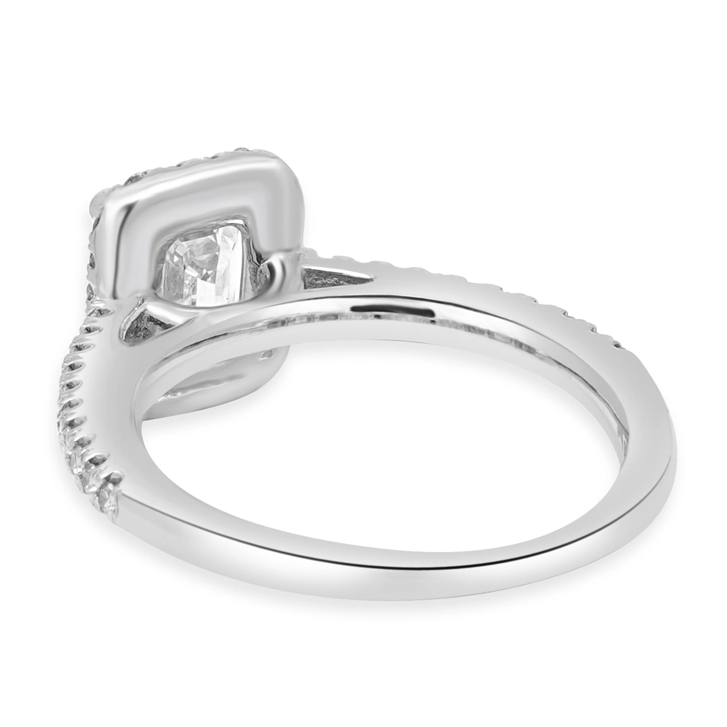 Platinum GIA Certified Emerald Cut and Round Diamond Halo Engagement Ring - Image 4