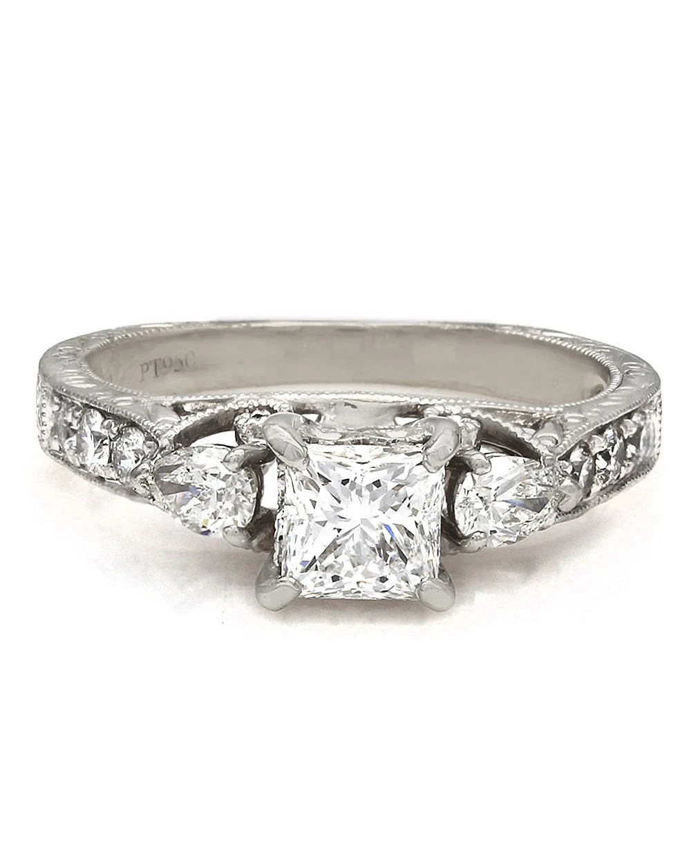 Platinum Multi-shape Diamond Ring with Princess Center Diamond - Image 2