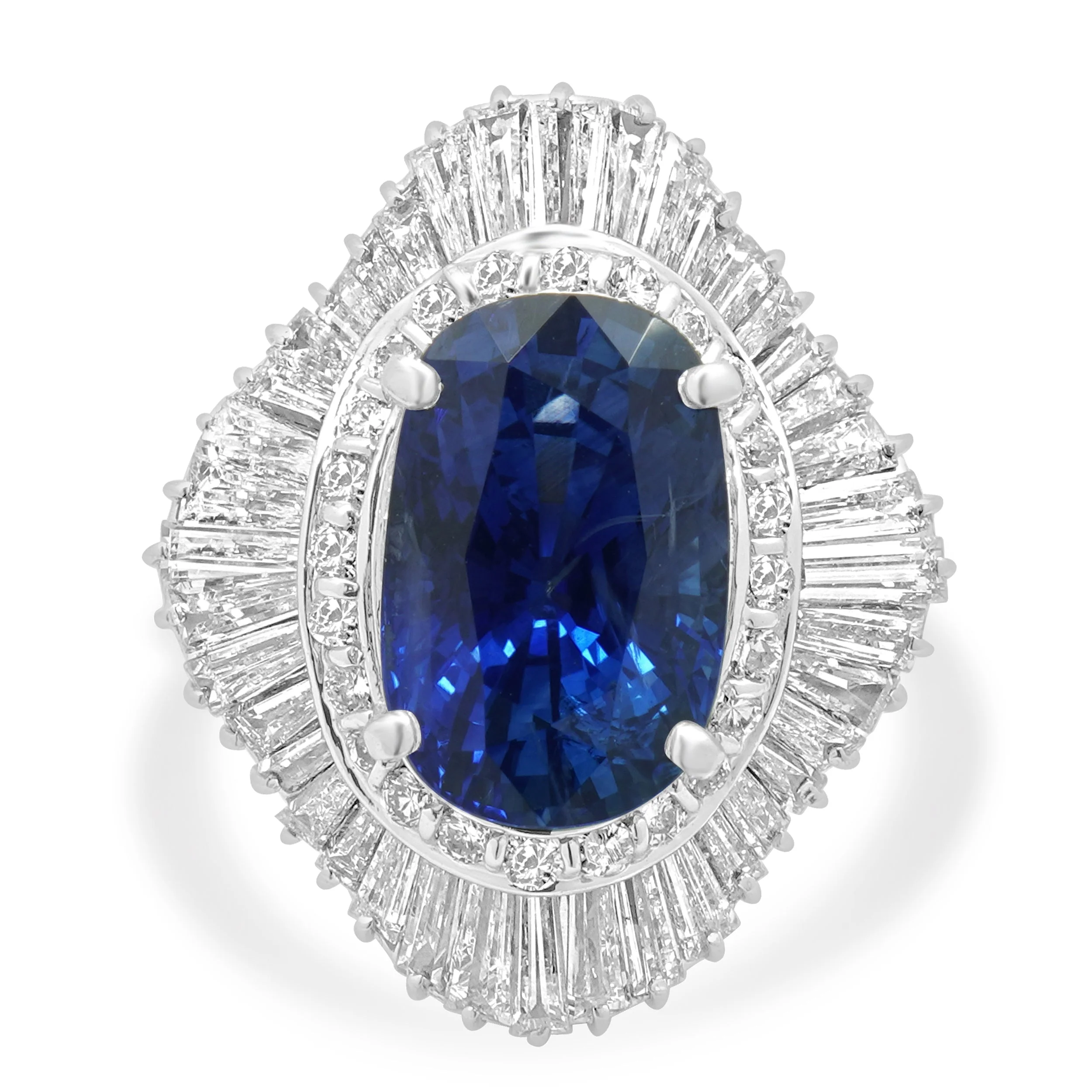 Platinum Oval Cut Blue Sapphire and Diamond Ballerina Ring