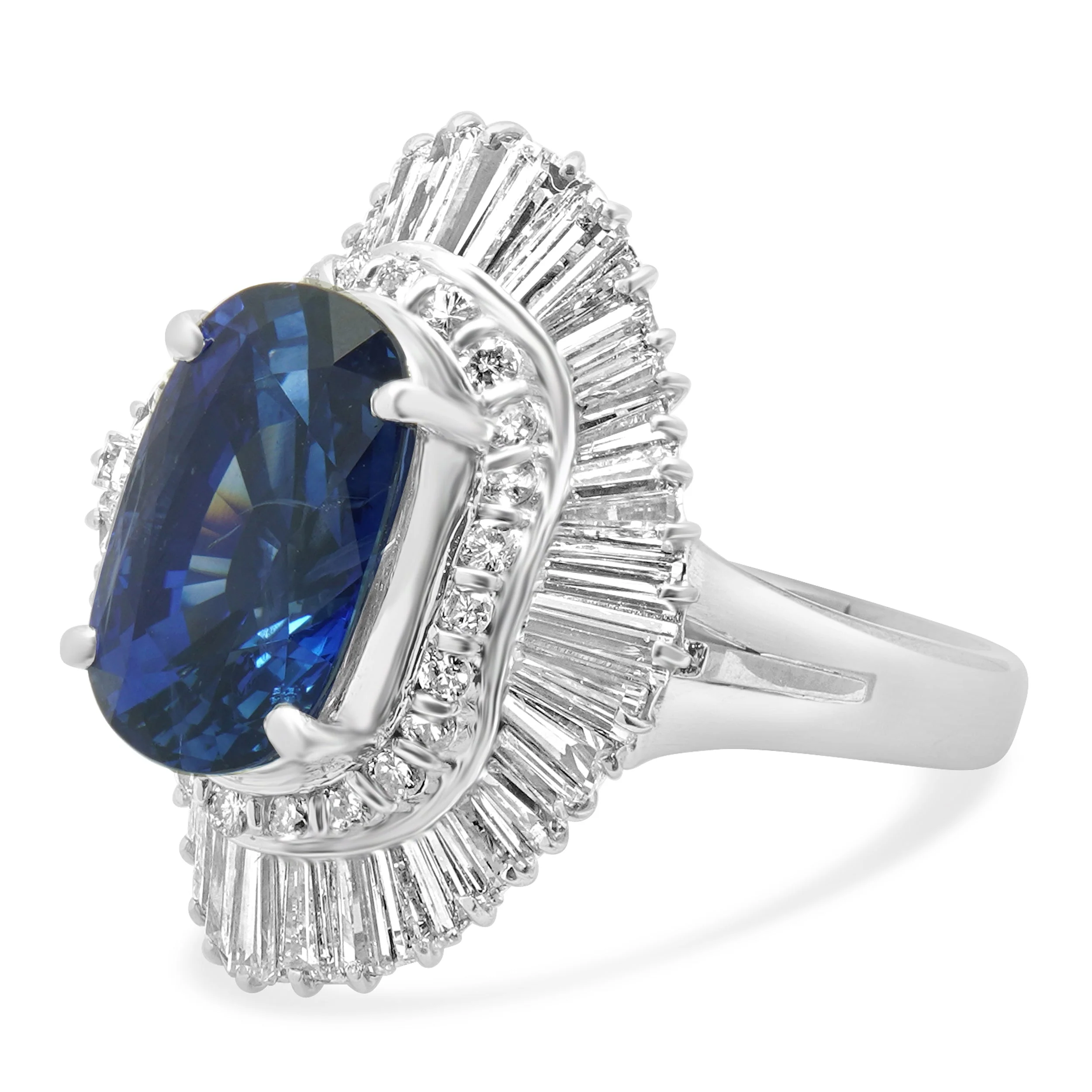 Platinum Oval Cut Blue Sapphire and Diamond Ballerina Ring - Image 2